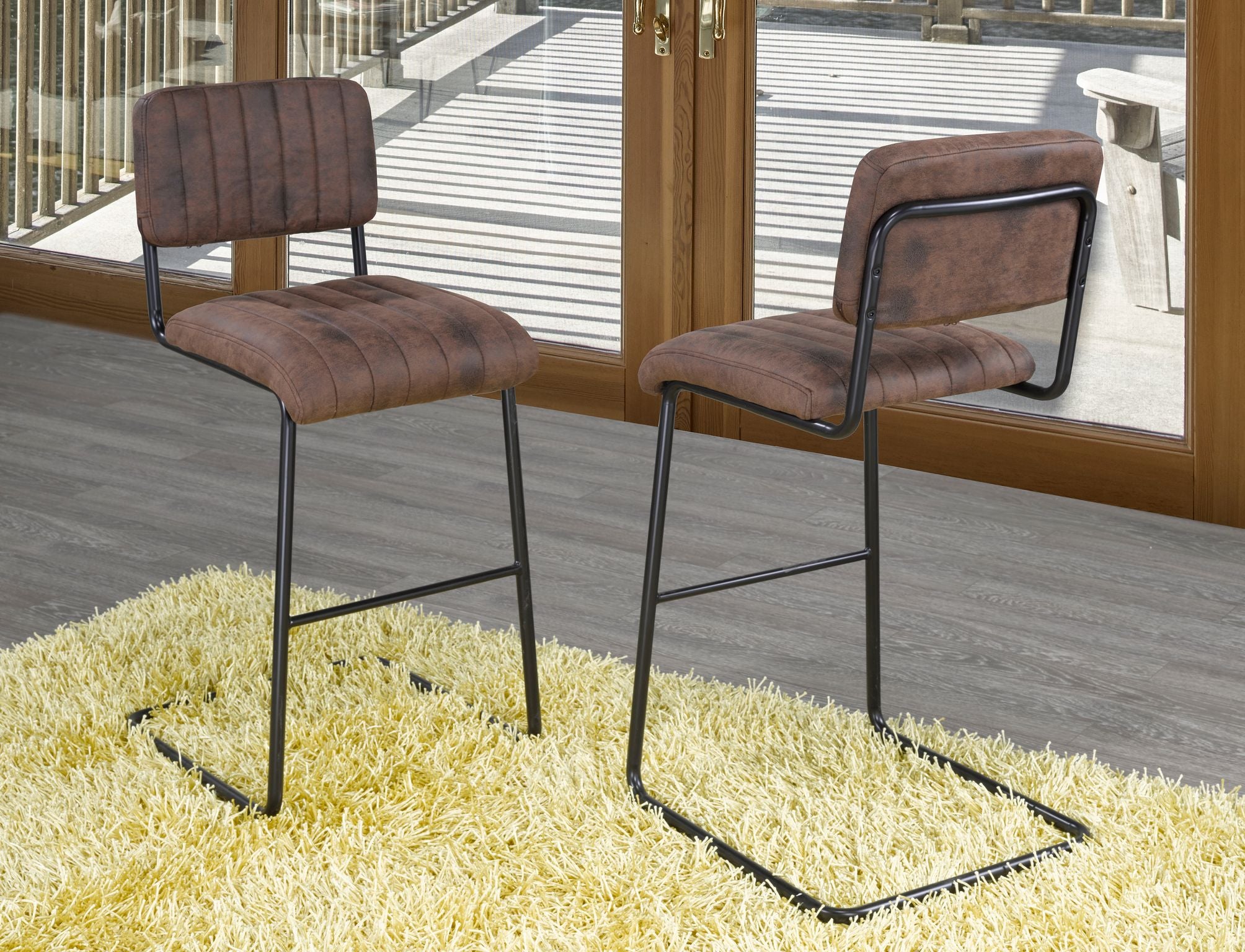 2-Piece Brown Counter Stool Set - Bar Stools for Kitchen Island, Breakfast Nook & Home Bar - Modern Wooden Counter Height Stools with Back Support