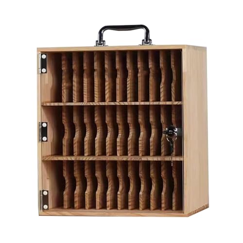 **Solid Wood Wall-Mounted Mobile Phone Storage Cabinet with Transparent Door & Lock - Secure Phone Holder for Students, Office Staff - Perfect for Classrooms, Workplaces & Home Organization**
