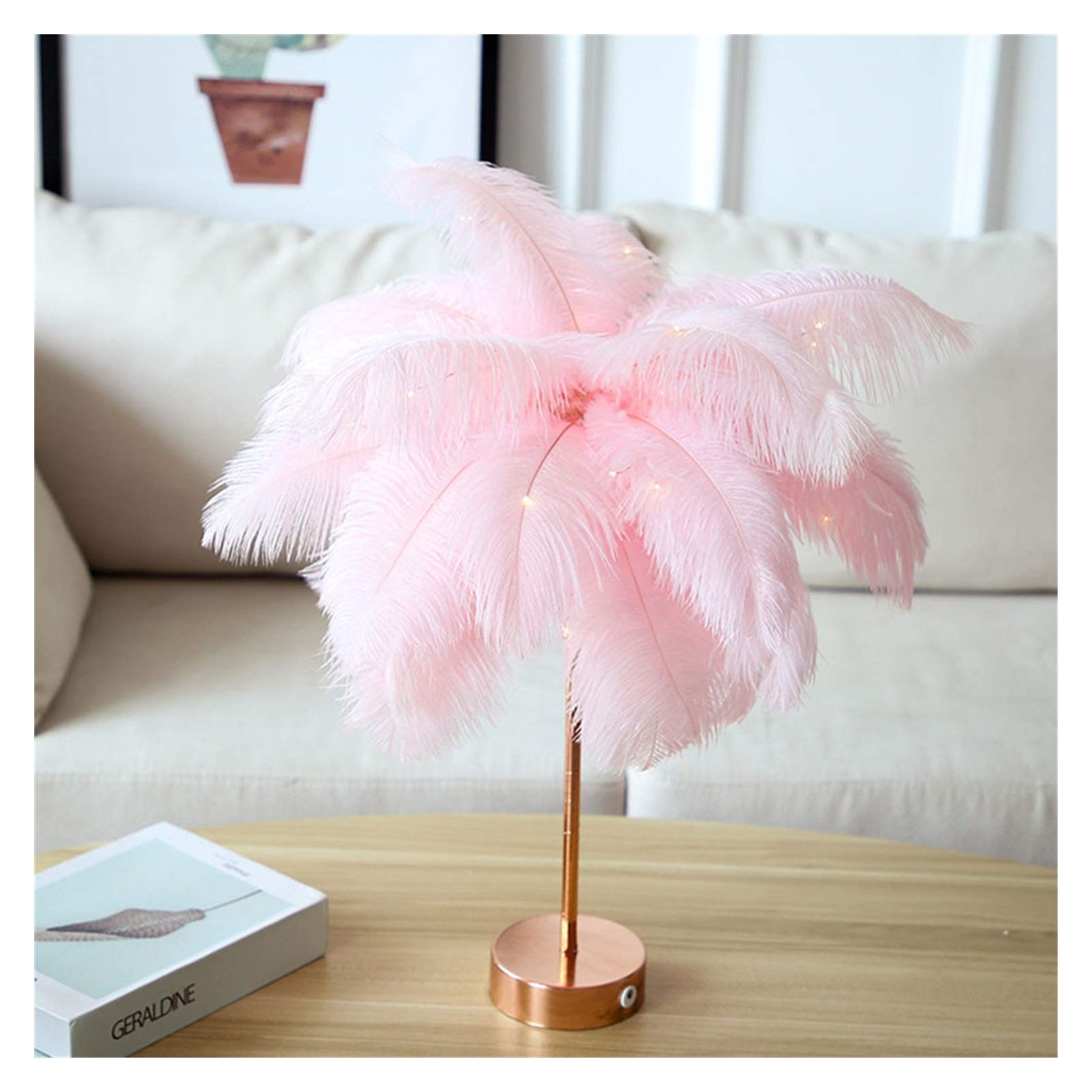 Remote Control Feather Table Lamp - USB/AA Battery Powered, Warm White LED Light, DIY Adjustable Tree Feather Lampshade for Bedroom, Living Room, Wedding Decor & Nightstand Lighting - Perfect for Reading, Relaxing & Home Ambiance