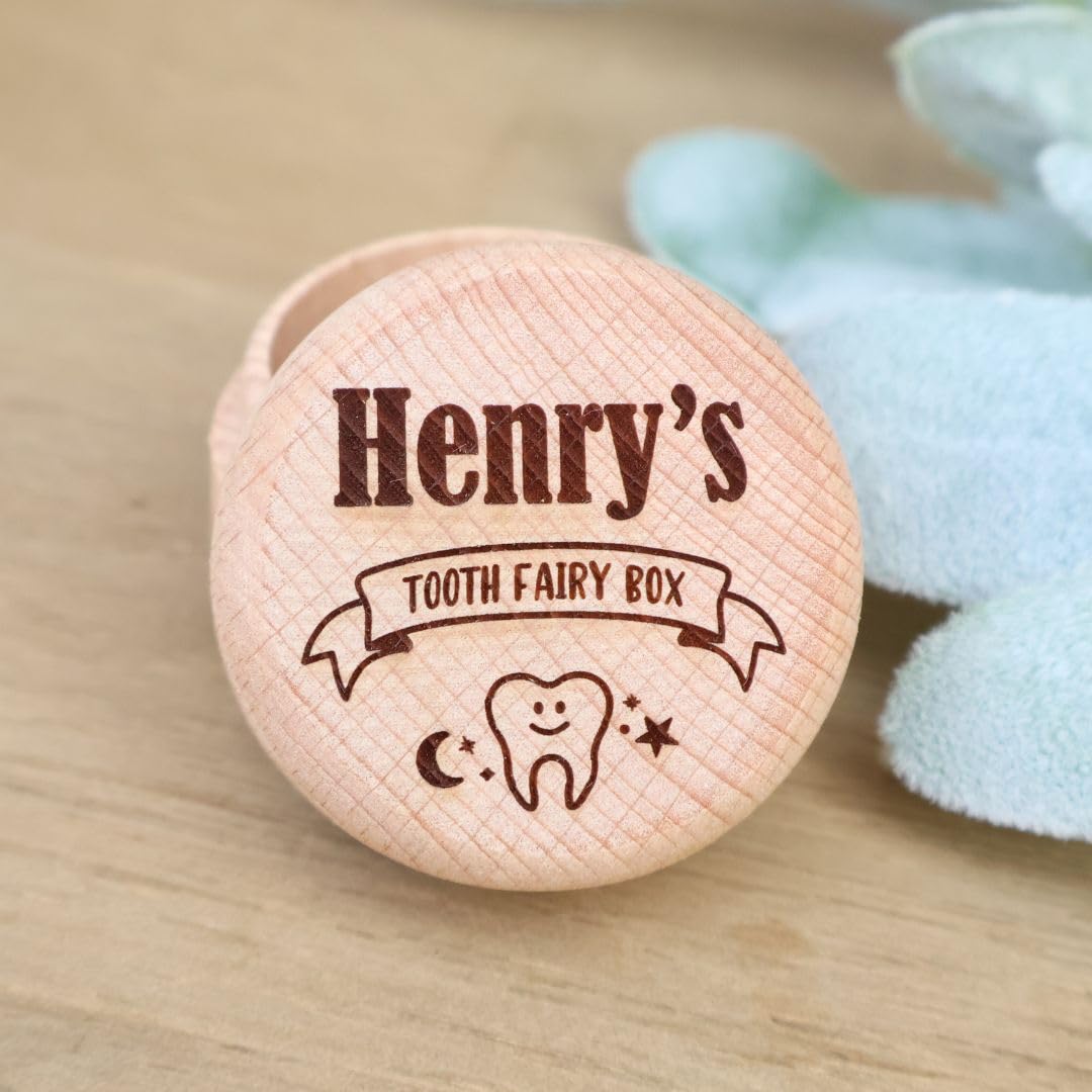 Personalized Wooden Tooth Fairy Box for Kids - Handcrafted Tooth Holder Keepsake (Design 3) | Perfect for Baby's First Tooth, Milestone Memories & Magical Childhood Moments