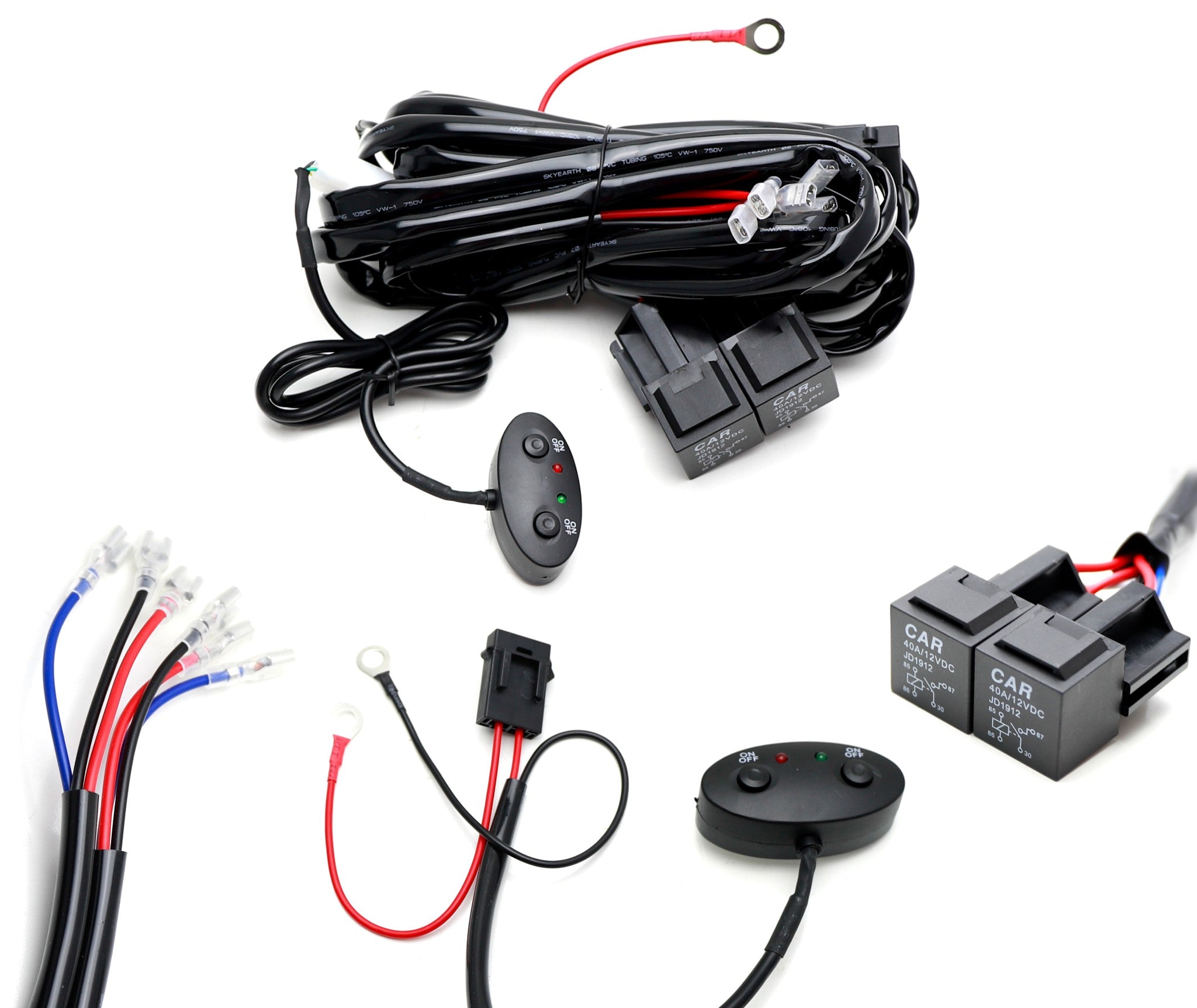 2 Output Relay Kit for Fog Lights & Driving Lamps - Dual Switch Control for LED Light Bars, Pod Lights & Off-Road Lighting Accessories (Perfect for Trucks, Jeeps & ATVs)