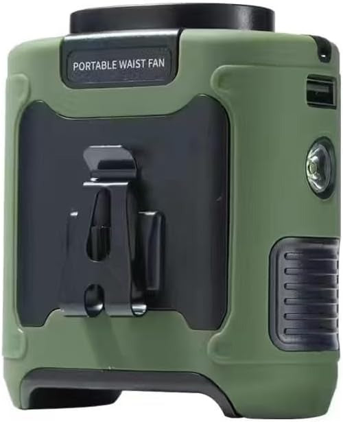 10000mAh Portable Waist Fan with Power Bank - Rechargeable Hanging Neck Fan, Strong Wind Cooling Fan with LED Light for Outdoor Sports, Hiking, Camping & Emergency Use (Green)