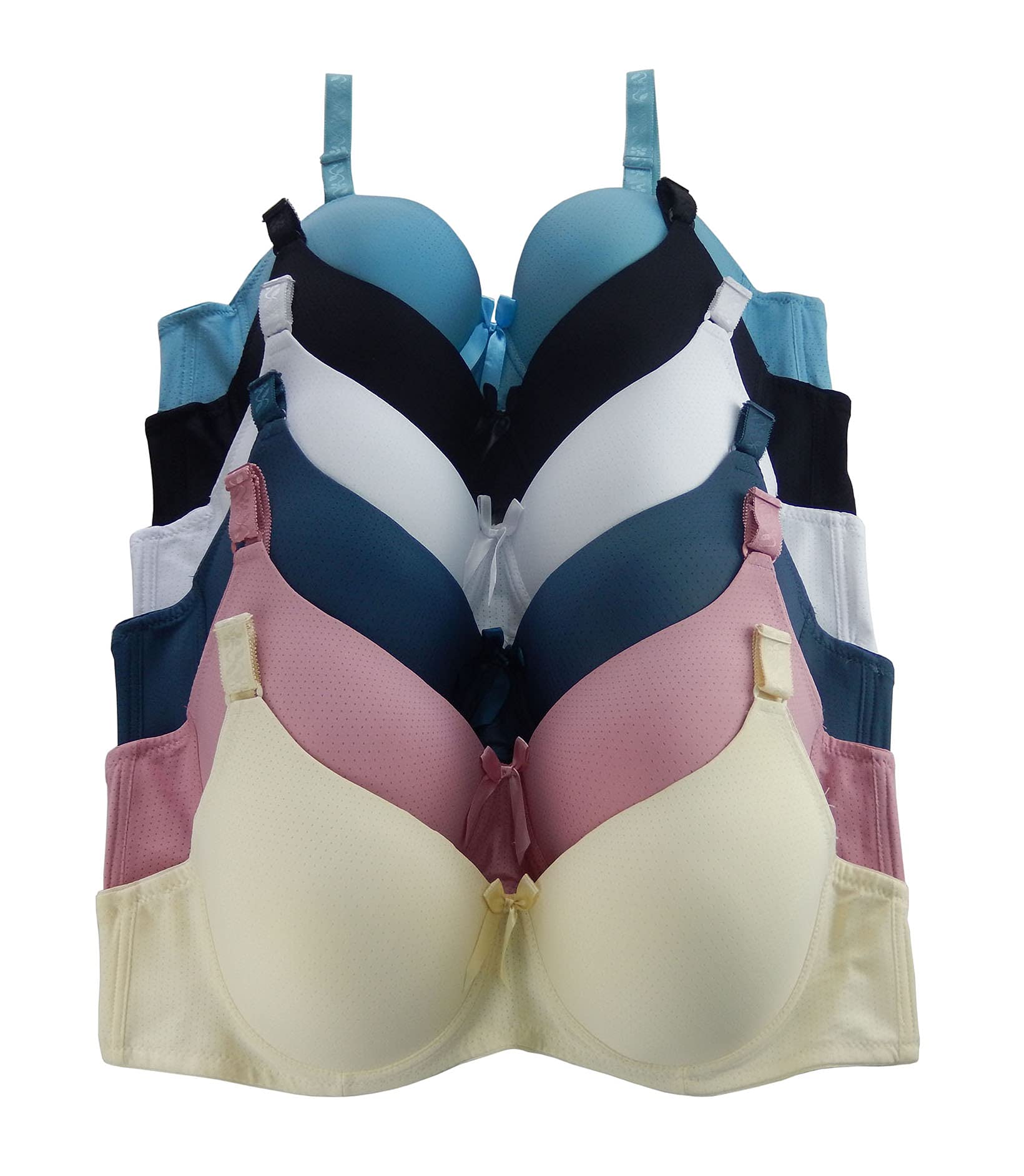 6 Pack Women's Basic Bras - Comfortable Wireless Support for B, C, D, DD & DDD Cups - Perfect for Everyday Wear, Workouts & Lounge