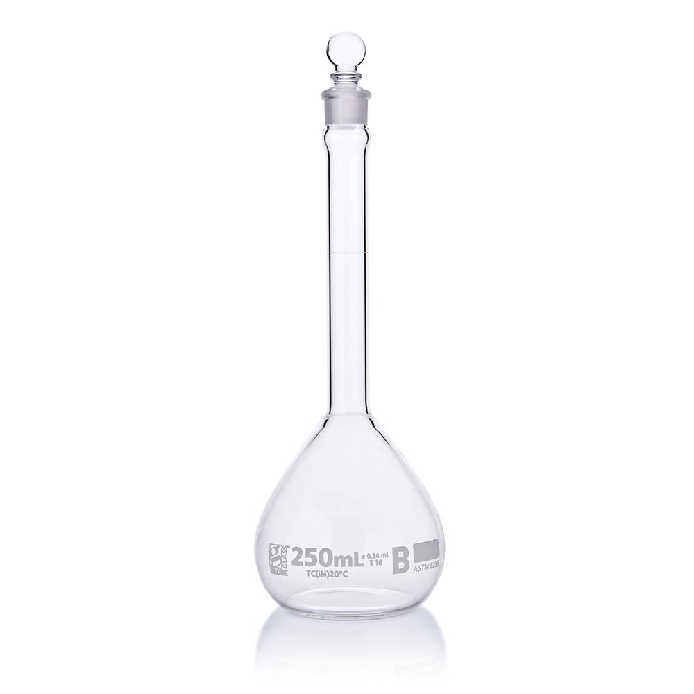 250mL Class B Volumetric Flask - Borosilicate Glass 3.3, TC Marking, ASTM E288 Standard (6-Pack) - Perfect for Chemistry Labs, School Experiments & Precise Liquid Measurements