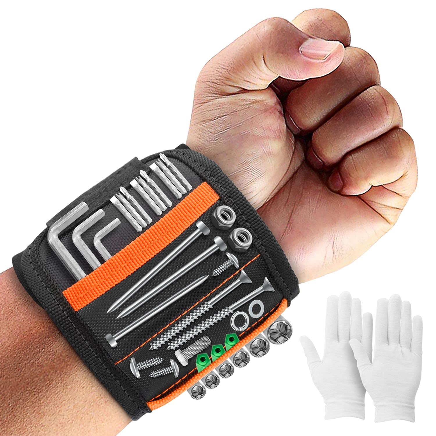 Magnetic Wristband with 15 Strong Magnets - Heavy Duty Tool Belt for Holding Screws, Nails & Drill Bits - Ideal Gift for Men, Fathers, Carpenters & DIY Enthusiasts - Perfect for Construction, Woodworking & Home Improvement Projects