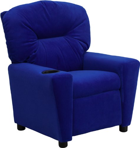 LIVING TRENDS Modern Blue Microfiber Kids Recliner Chair with Cup Holder - Perfect for Playrooms, Bedrooms & Movie Nights