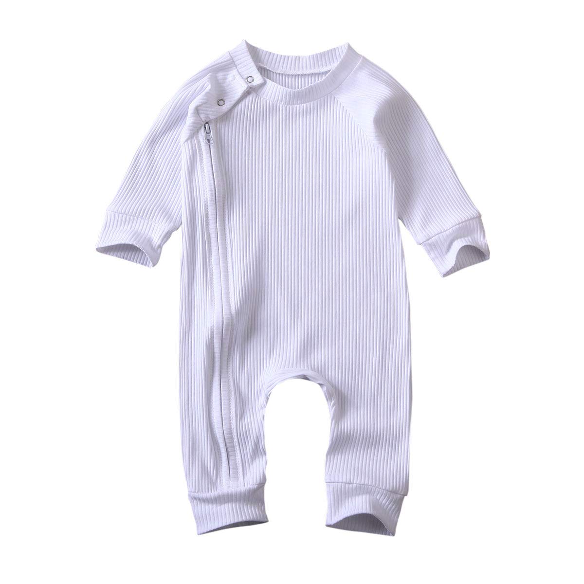 Newborn Baby Girl & Boy Ribbed Ruffle Footed Romper Onesie - Soft Zipper Jumpsuit for Fall & Winter Outfits | Perfect for Playdates, Family Photos & Cozy Home Wear