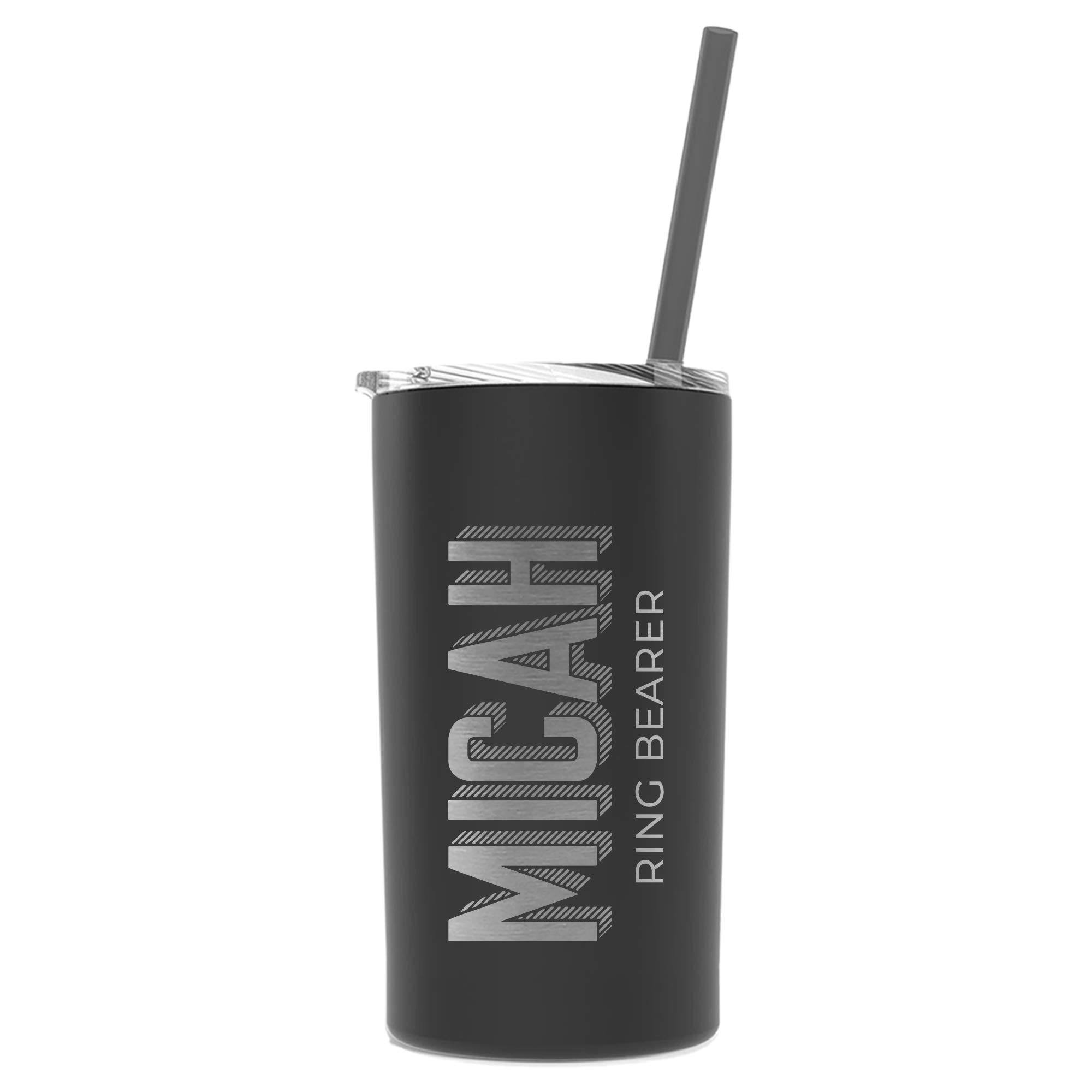 Personalized Flower Girl and Ring Bearer Tumbler with Straw - Matte Black Custom Engraved Cup - Perfect for Weddings, Bridal Showers & Special Occasions