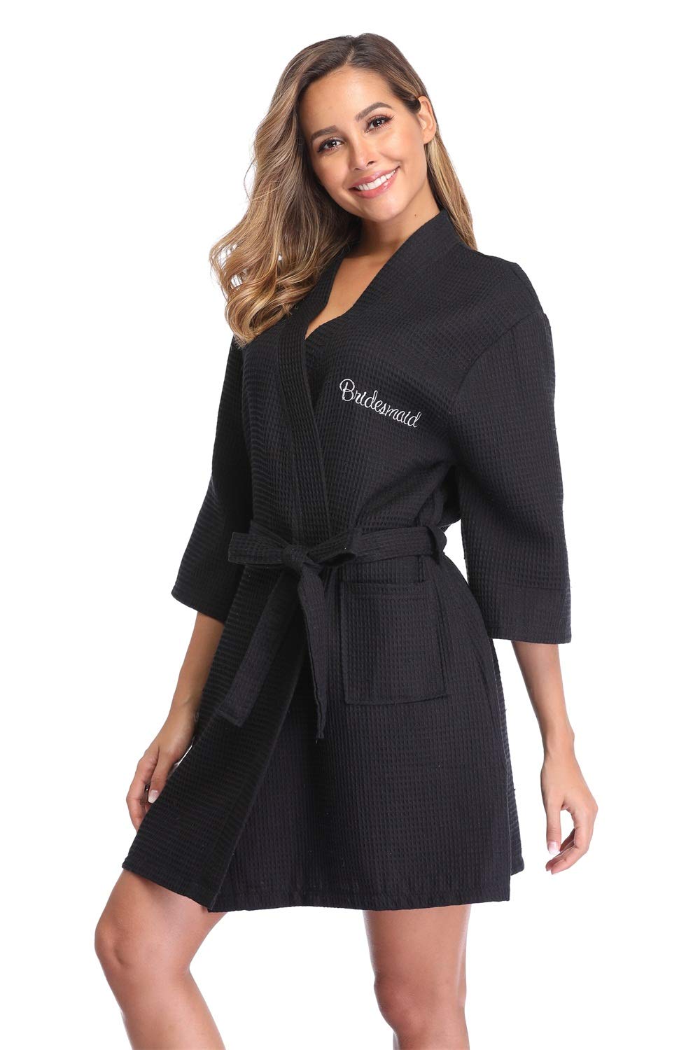 Women's Short Waffle Kimono Robe - Soft Bridal Bathrobe for Wedding Party, Bridesmaid Getting Ready, Spa & Honeymoon Loungewear - Perfect for Pre-Wedding Photos, Bachelorette Parties and Relaxing at Home