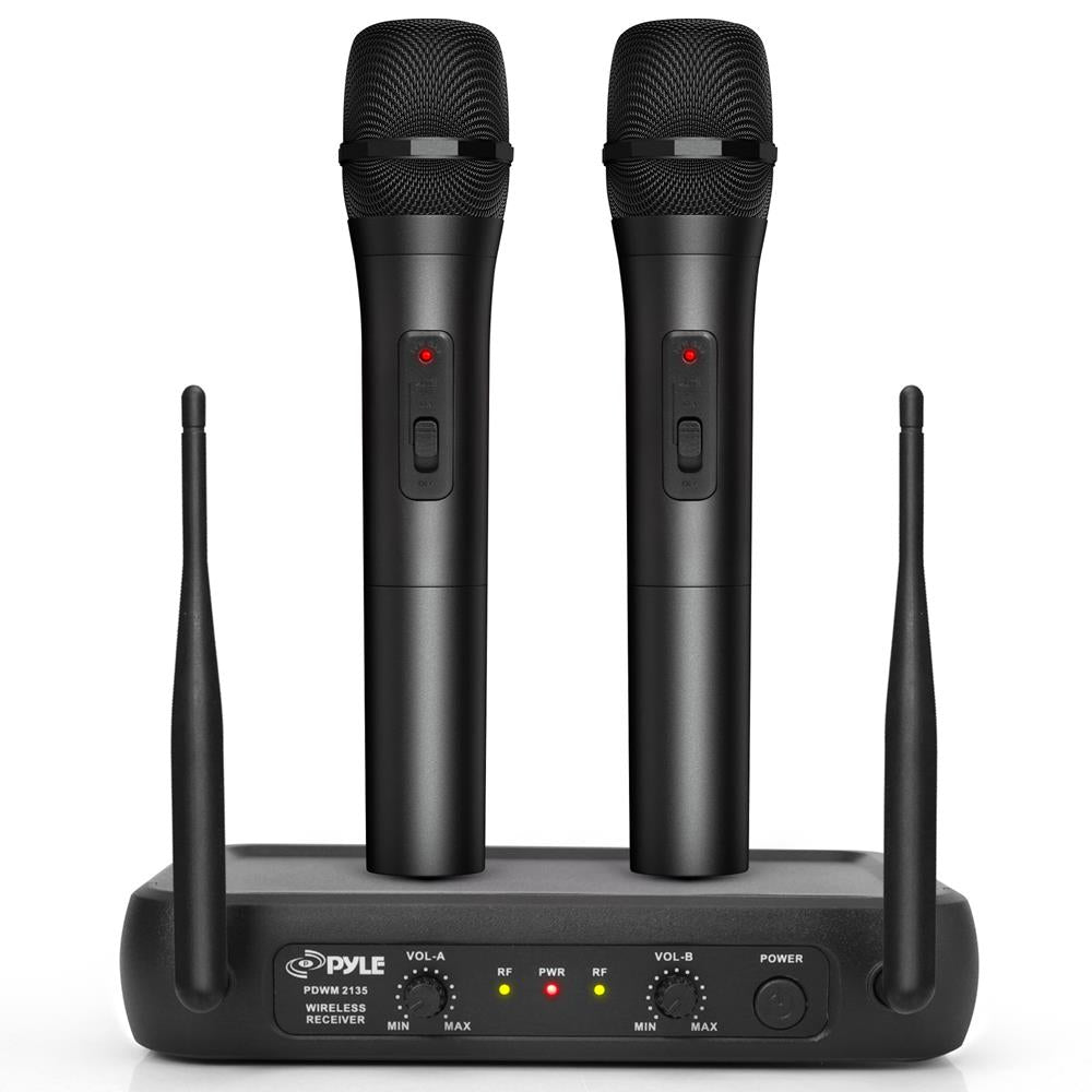 2-Channel VHF Wireless Microphone System for Karaoke, Public Speaking & Live Performances - Crystal Clear Audio with Long Range