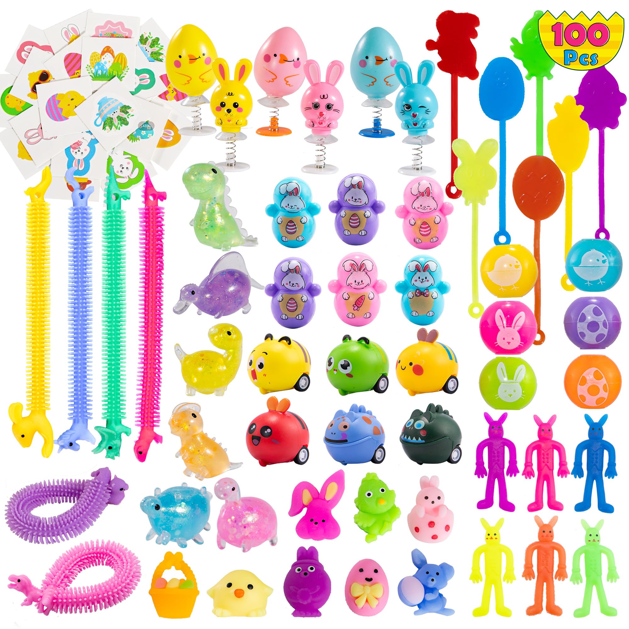 100 Pcs Easter Egg Fillers - Assorted Party Favors & Basket Stuffers for Kids, Boys & Girls - Easter Egg Hunt Toys, Classroom Prizes & Goodie Bag Fillers - Perfect for Easter Celebrations, Classroom Rewards & Holiday Gift Giving