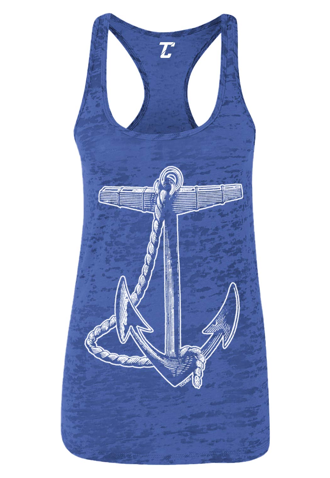 Nautical Marine Boat Yacht Women's Racerback Tank Top - Anchor Print Summer Sleeveless Shirt for Sailing, Beach Vacation & Outdoor Activities