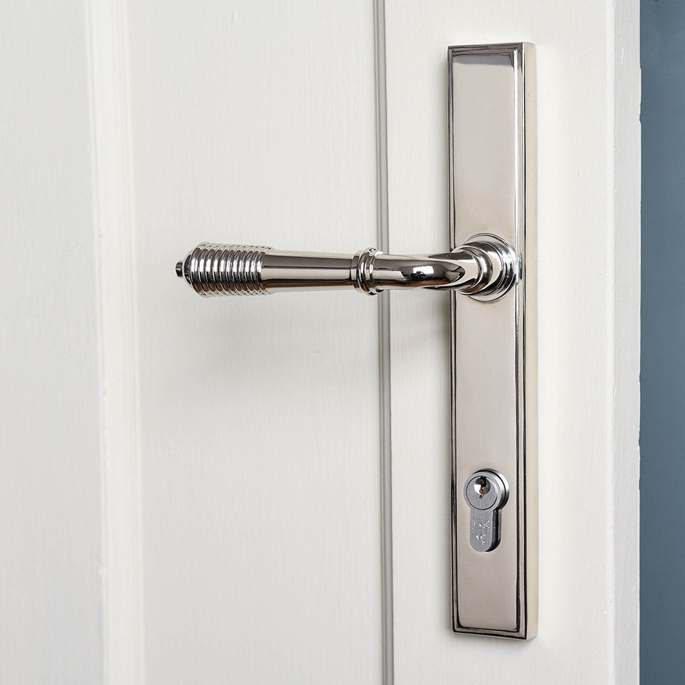 Polished Nickel Reeded Multi Point Lever Lock Door Handles - Secure & Stylish Entry Door Hardware for Home & Office Use