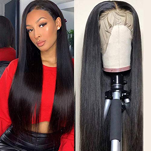 Brazilian Straight Lace Front Wigs 9A Grade 150% Density 13x4 Lace Human Hair - Unprocessed Virgin Hair for Black Women (22 Inch, Pre-Plucked Natural Black) | Perfect for Daily Wear, Special Occasions & Protective Styling