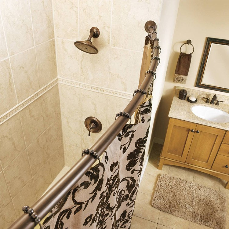 Adjustable Length Curved Stainless Steel Shower Rod with Concealed Mount Flanges - Heavy Duty Rustproof Bathroom Shower Curtain Rod for Bathtub & Walk-in Showers