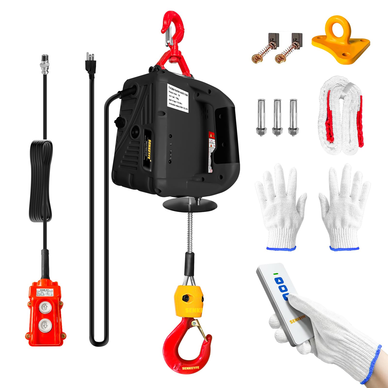 1100LBS Electric Hoist Winch - 3-in-1 Portable Power Winch with 25FT Cable & Lifting Strap - 110V Ceiling Hoist for Lifting, Towing, Garage, Warehouse & Construction Work