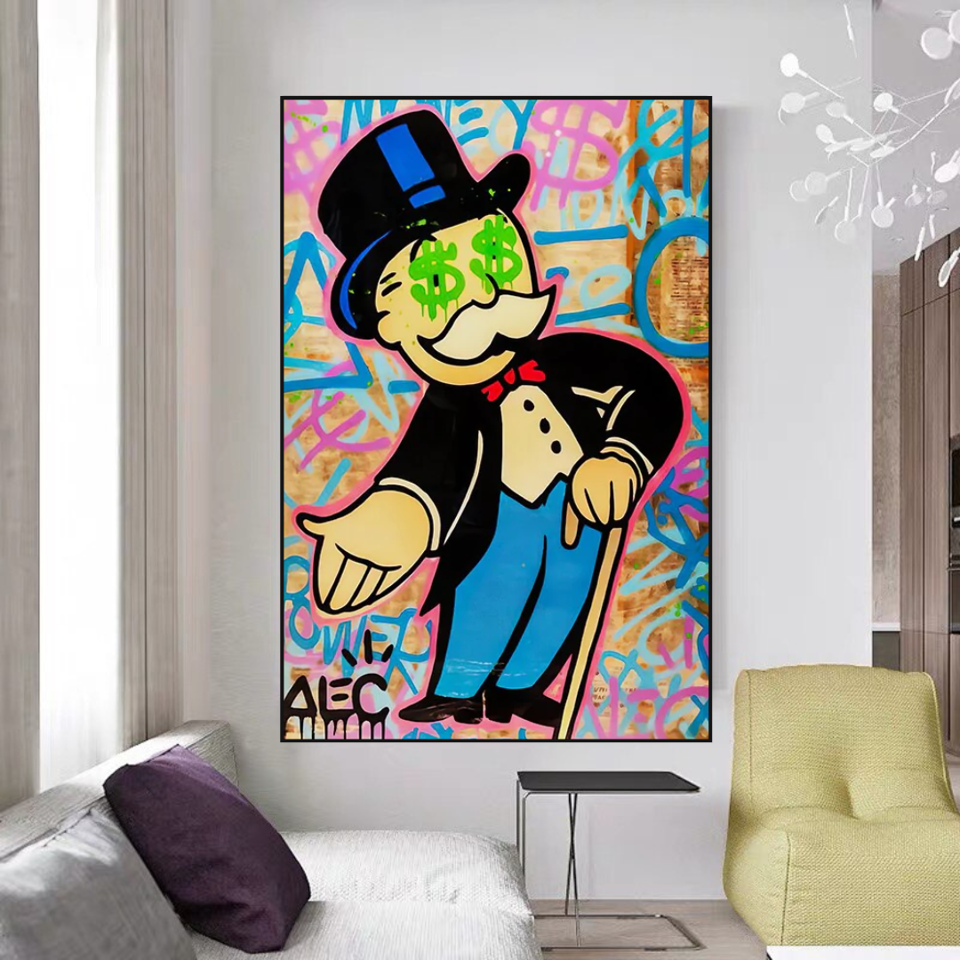 Alec Monopoly Graffiti Canvas Print - Urban Art Wall Decor for Living Room, Bedroom & Office | Unique Pop Culture Gift for Art Lovers