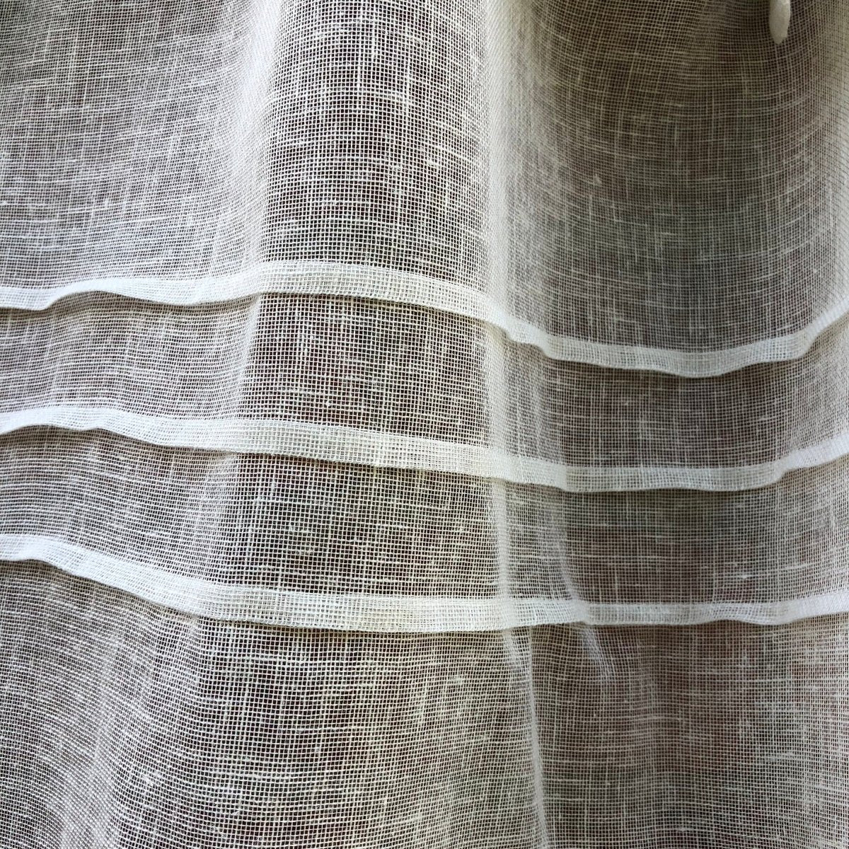 Penketh Sheer Cream Ivory Lace Kitchen Curtain with Pompoms - Elegant Window Treatment for Farmhouse, Cottage & Vintage Style Kitchens
