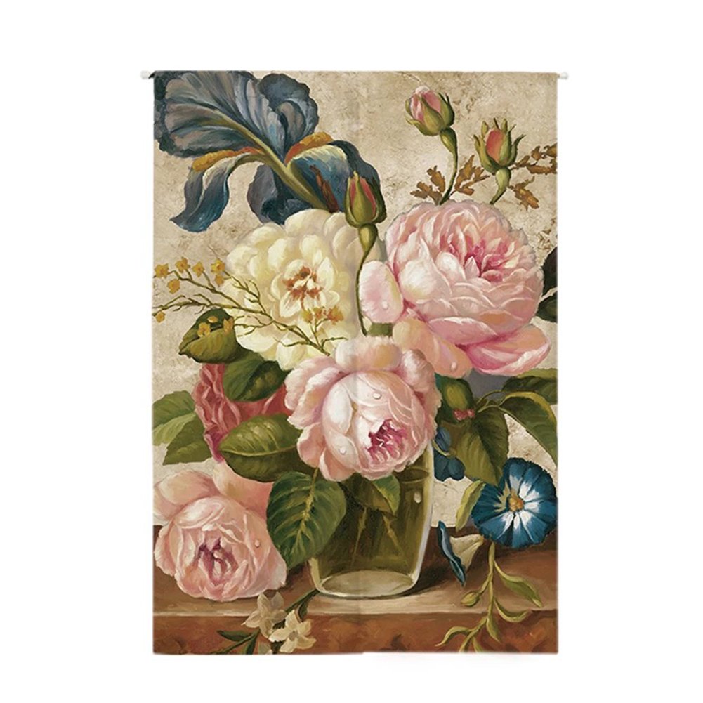 Oncefirst Linen Tapestry Noren Japanese Curtain - Floral Design Doorway Partition (29.5''x59.1'') - Elegant Home Decor for Living Room, Bedroom & Entryway