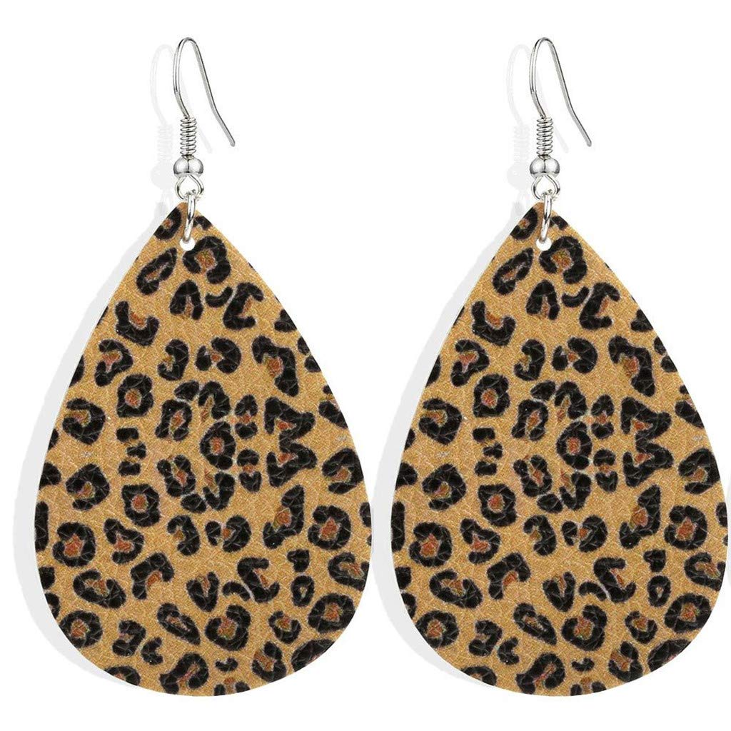 Handmade Leopard Print Leather Teardrop Leaf Dangle Earrings for Women - Stylish Boho Jewelry Accessories Gift for Girls - Perfect for Parties, Weddings & Everyday Wear