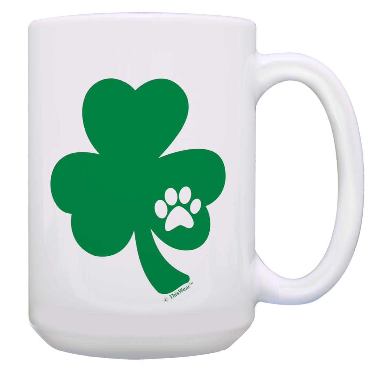 **ThisWear 15oz Cute Cat Ceramic Coffee Mug with Handle - Shamrock & Pawprint Design, Perfect St. Patrick's Day Gift for Women - Ideal for Coffee, Tea, Hot Chocolate & Office/Home Use**