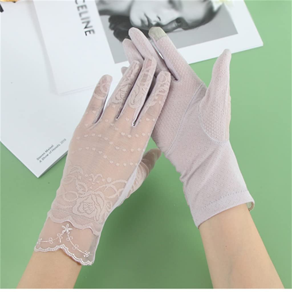 Breathable Summer Gloves for Women - Thin Ice Silk Lace Driving & Riding Gloves with Elastic Touch Screen Compatibility (21.5x8cm) - Perfect for Outdoor Activities, Cycling, and Smartphone Use