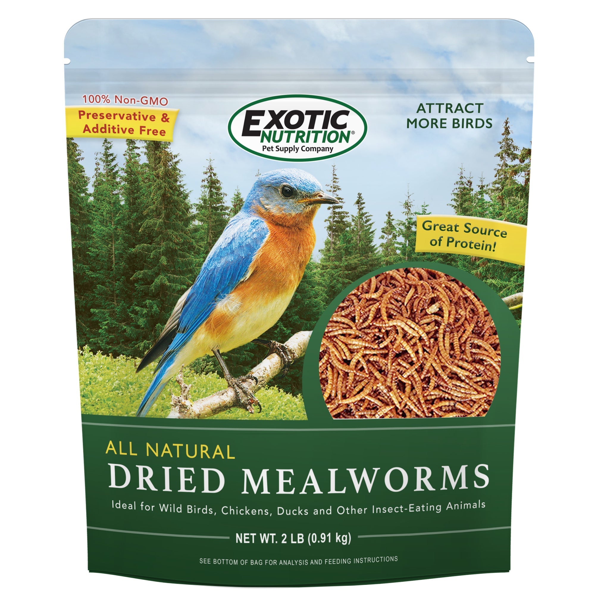 Premium Dried Mealworms 2 lb - High Protein Natural Bird & Chicken Feed - Perfect for Wild Birds, Poultry, Reptiles & Fishing Bait