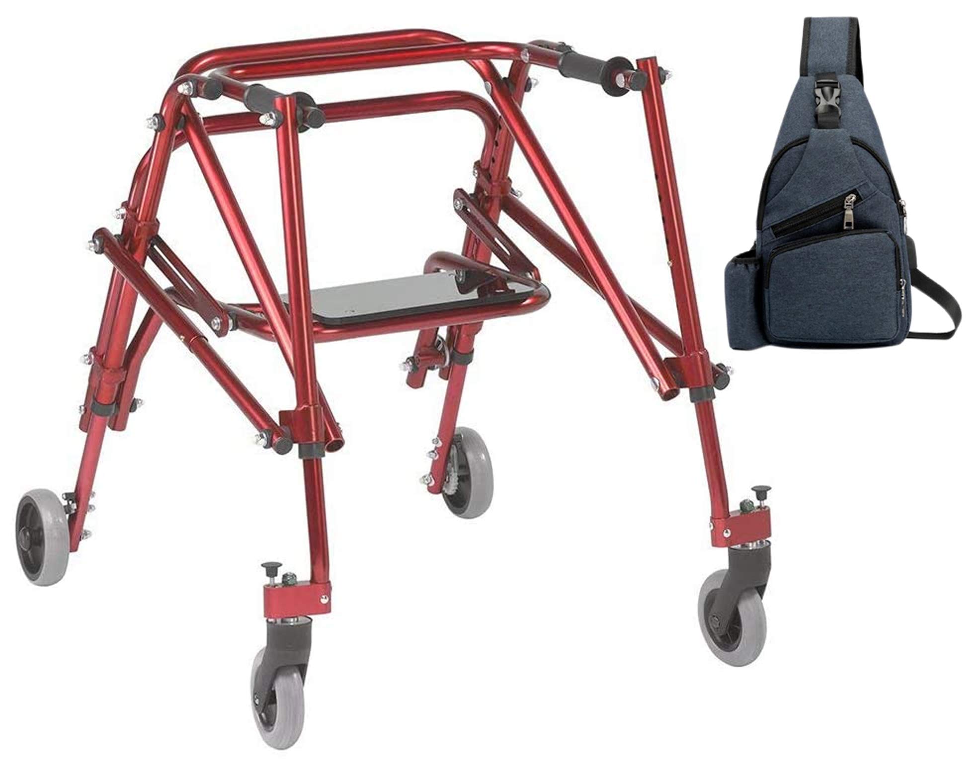 Drive Nimbo 2G Lightweight Posterior Walker with Seat - Medium Size, Castle Red & Free Navy Blue Medical Utility Bag | Foldable Mobility Aid for Seniors & Adults | Ideal for Indoor & Outdoor Use | Model KA3200S-2GCR