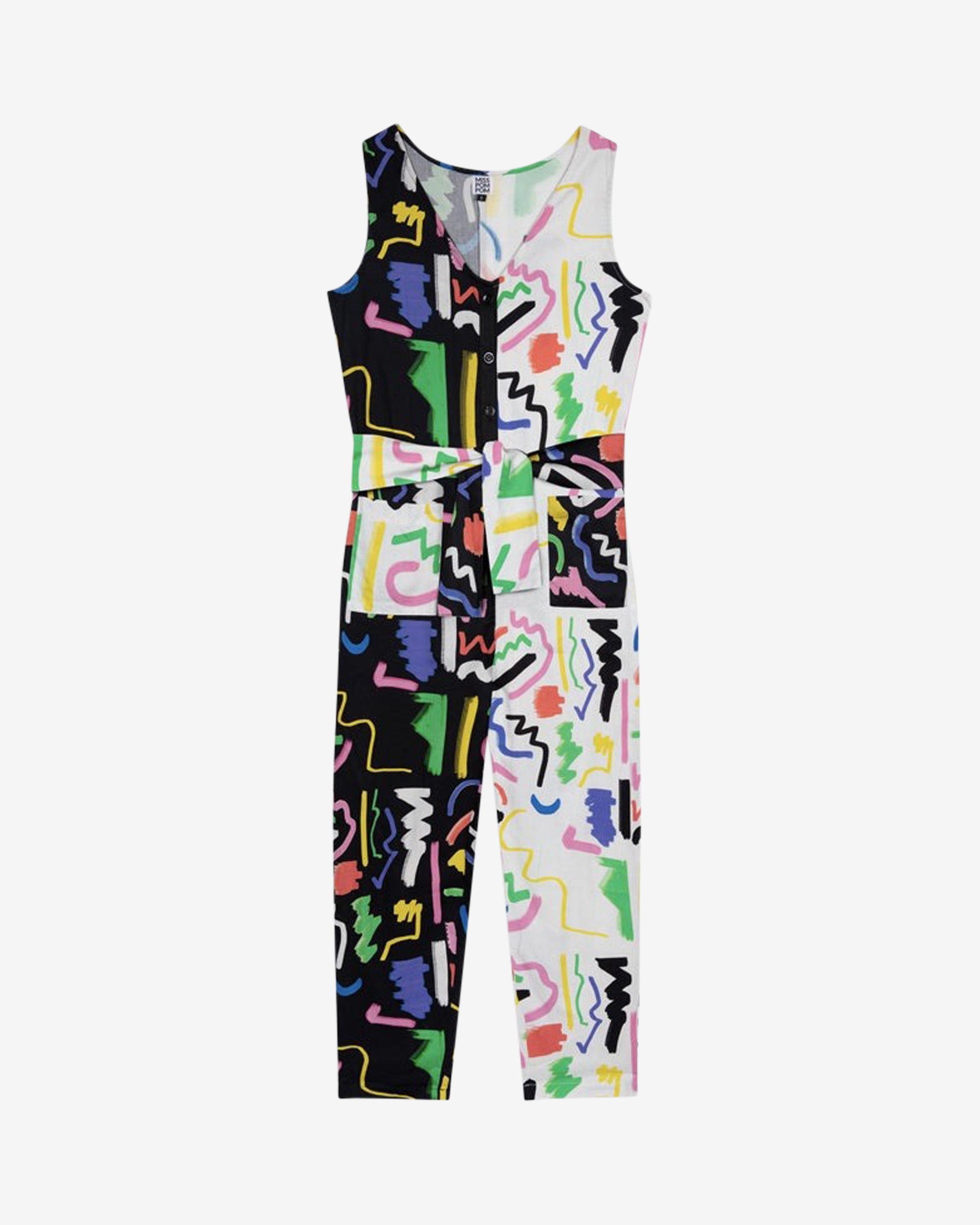 Miss Pompom Black & White Scribble Sunny Days Jumpsuit - Stylish Women's Romper for Summer Outings, Beach Vacations & Casual Wear