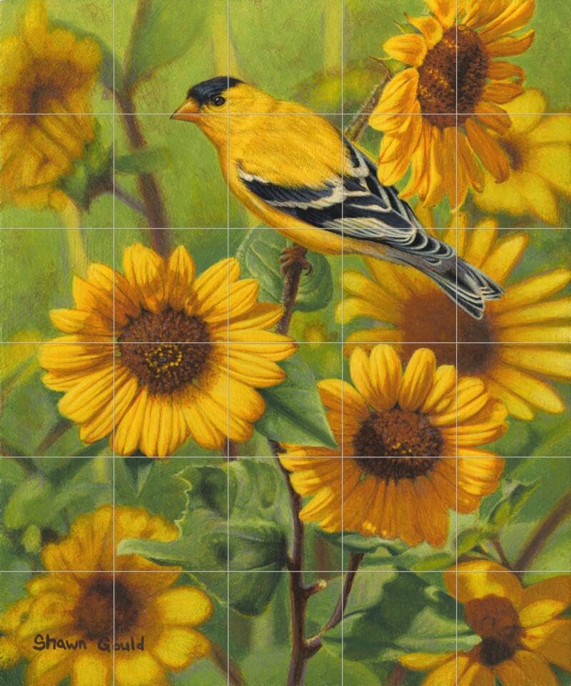 Shawn Gould Sunny Day Ceramic Backsplash Tile Mural - Hand-Painted Bird Design for Kitchen & Bathroom Wall Decor - Perfect for Backyard Theme & Nature-Inspired Interiors