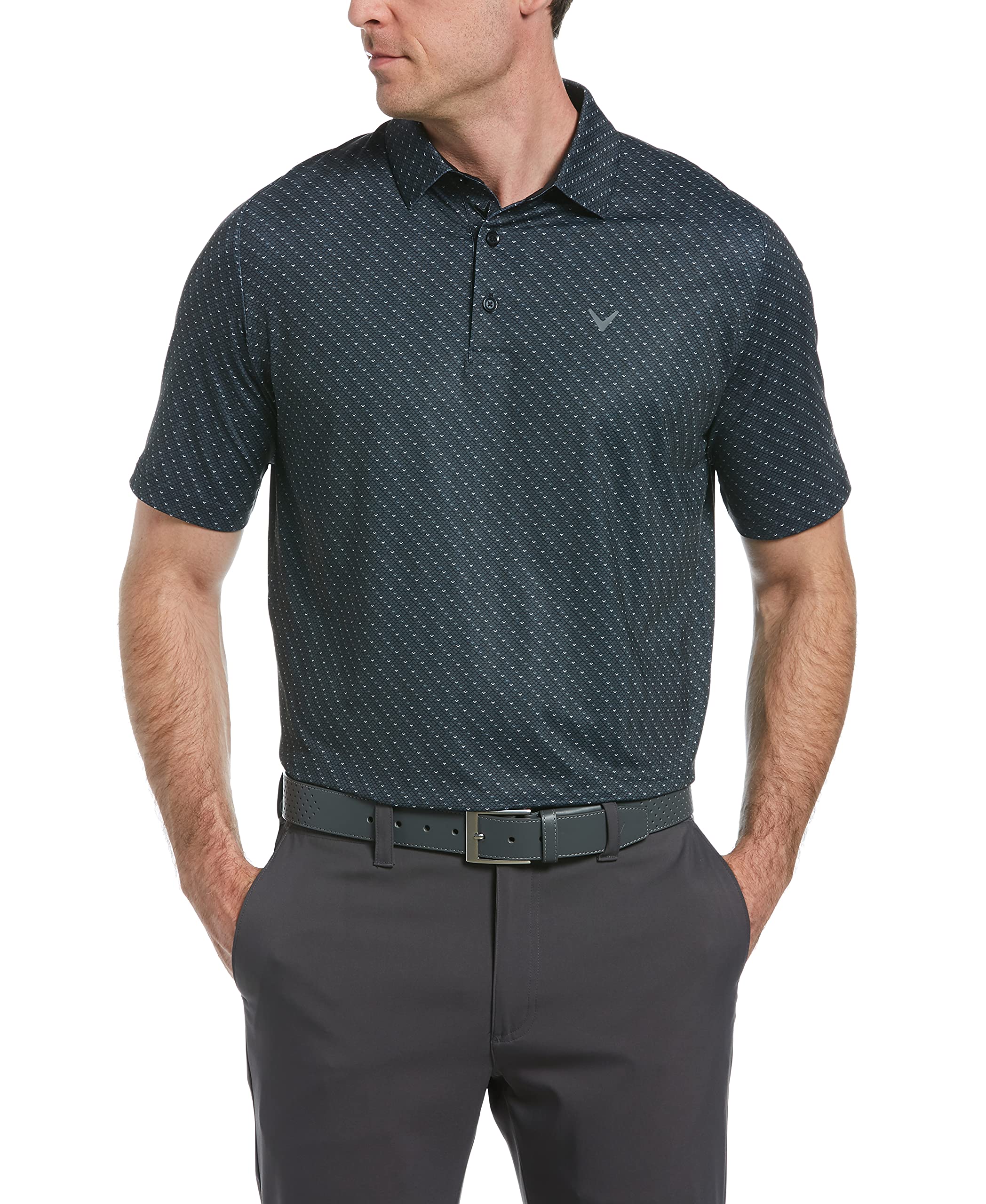 Callaway Men's Short Sleeve Chevron Print Swing Tech Polo Shirt - Moisture Wicking Golf & Casual Wear for Men