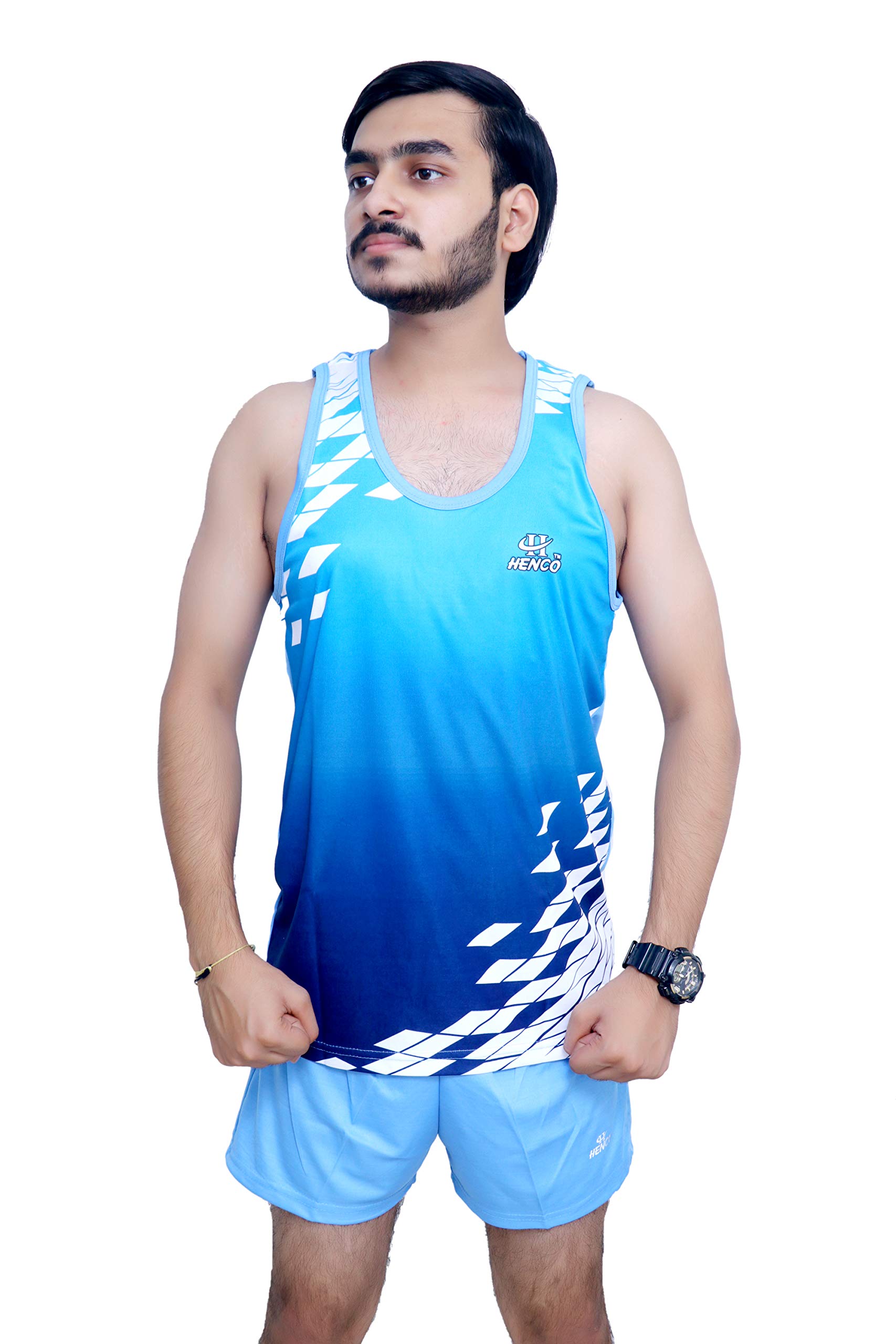 Sky Blue Sublimation Athletic Sando Kit (Sando & Shorts Combo) - Breathable Running Outfit for Multi Sports, Yoga, Gym & Fitness - Unisex Activewear (X-Large - 42 inches) - Perfect for Workouts, Jogging & Casual Wear