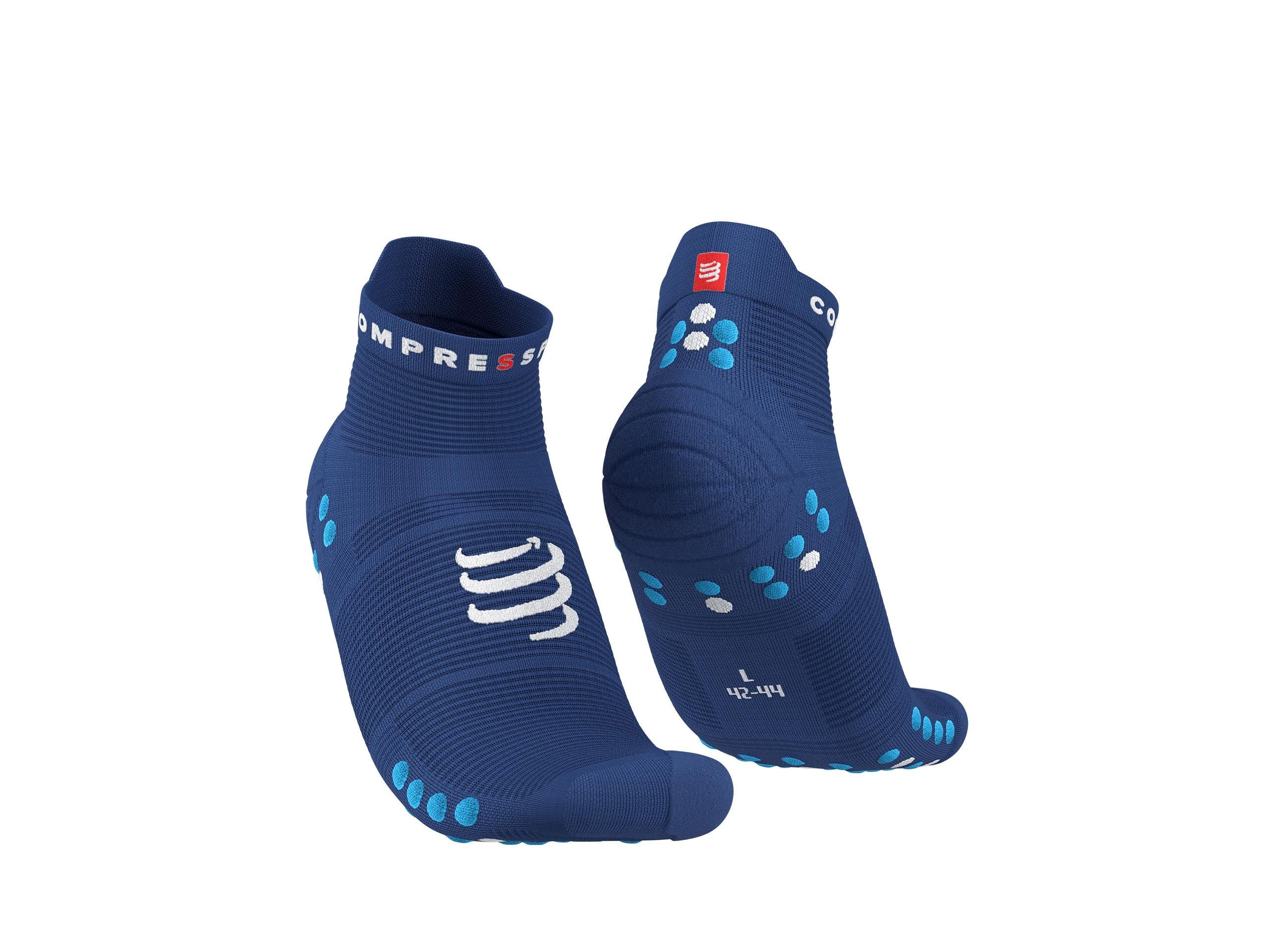 Compressport Pro Racing Socks v4.0 - Unisex Running Socks for Marathon & Training - Lightweight Performance Socks in Sodalite/Fluo Blue - Ideal for Runners, Athletes & Fitness Enthusiasts