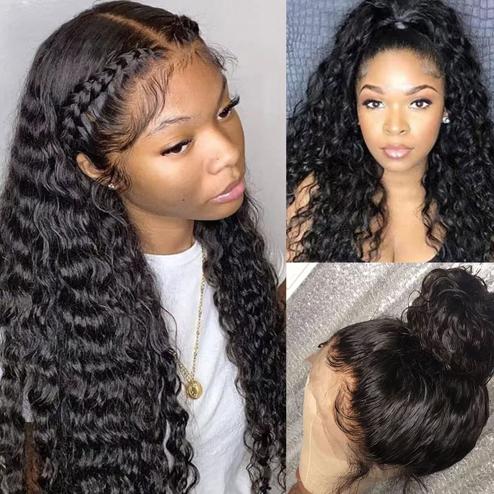 360 Full Lace Deep Curly Wave HD Transparent Lace Front Wigs - 100% Brazilian Virgin Human Hair - Pre Plucked with Baby Hair for Black Women (20 Inch, Natural Look) - Perfect for Daily Wear, Parties, Weddings & Special Occasions