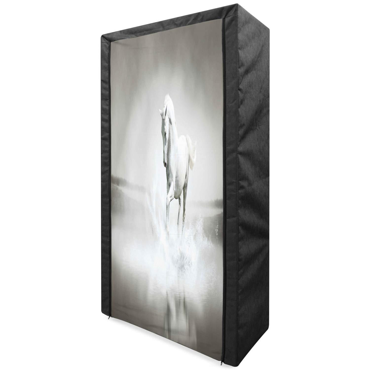 Ambesonne Portable Fabric Wardrobe with Shelves - Wild Horse Running Through Water Design, 33.5