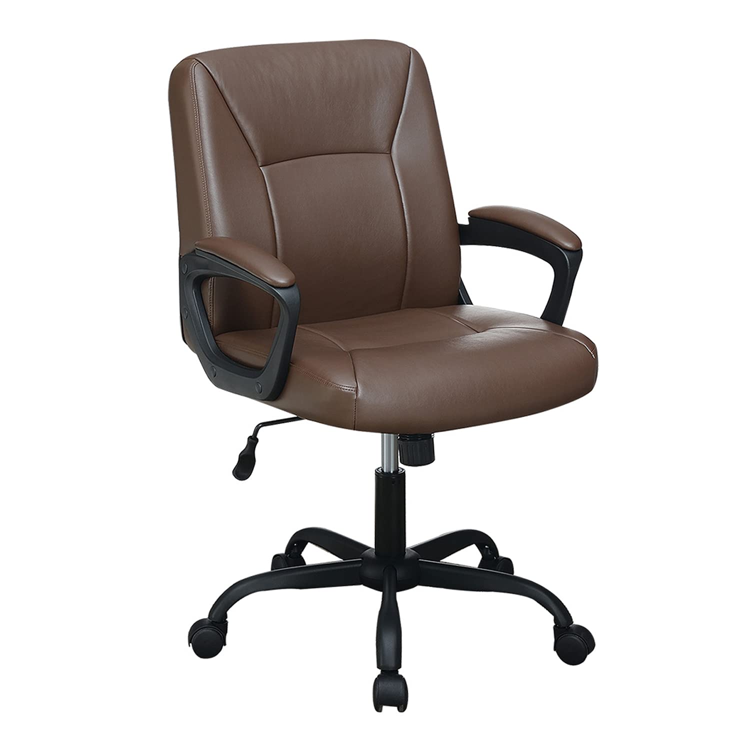 Ergonomic Adjustable Office Chair with Padded Armrests & Lumbar Support - Mid-Back PU Leather Computer Desk Chair for Home & Office (Brown) - Perfect for Long Work Hours, Gaming & Study Sessions