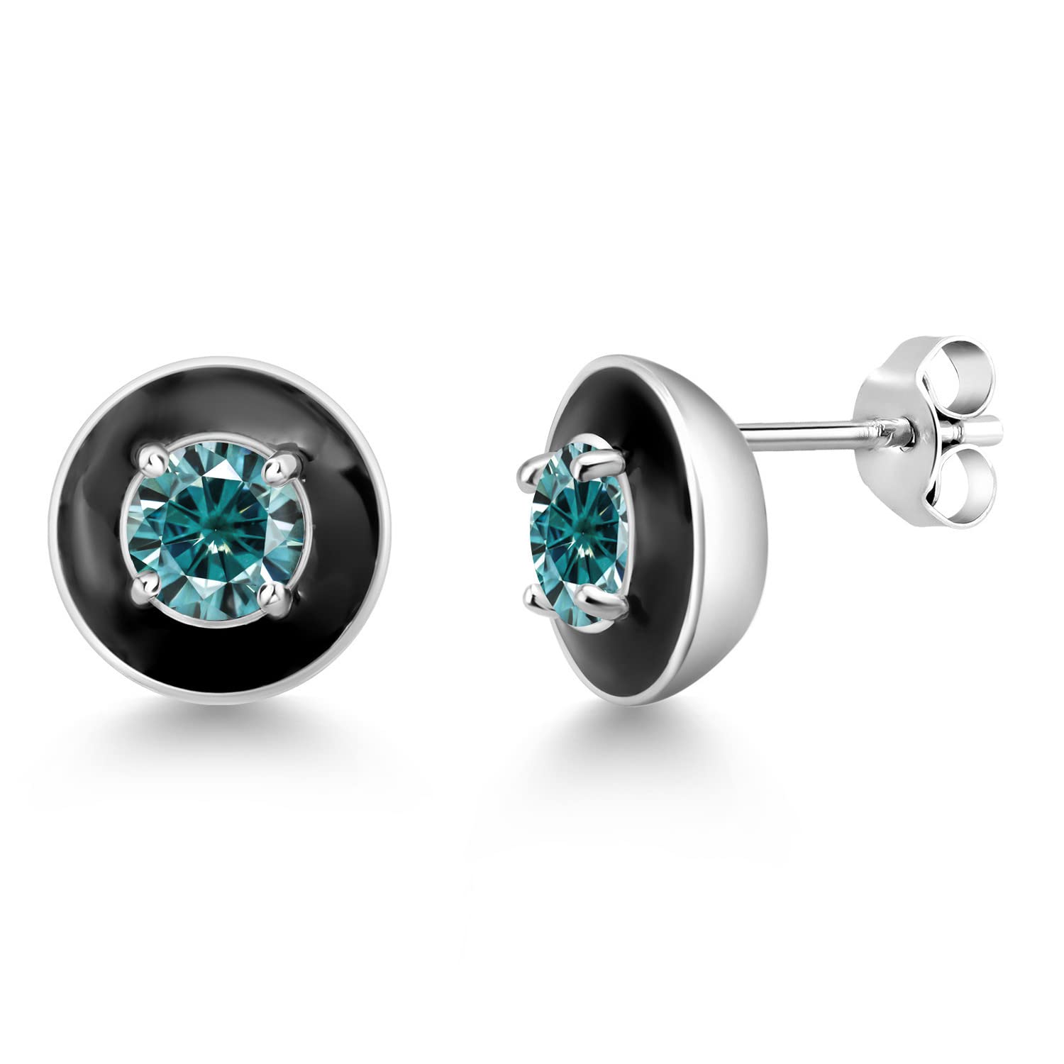 Gem Stone King 18K Gold Plated Sterling Silver 5MM Round Birthstone Stud Earrings with Black Enamel | Elegant Jewelry for Women & Men | Perfect for Birthdays, Anniversaries & Special Occasions