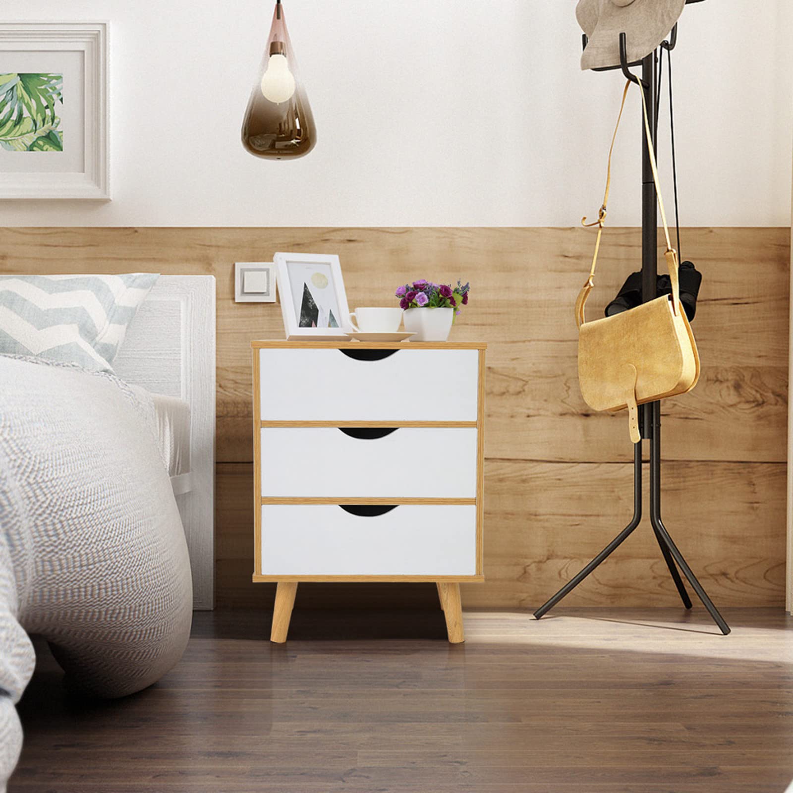 BBZUI 3-Drawer Nightstand with Storage Cabinet - Nordic Pine Bedside Table for Bedroom, Living Room & Office Organization