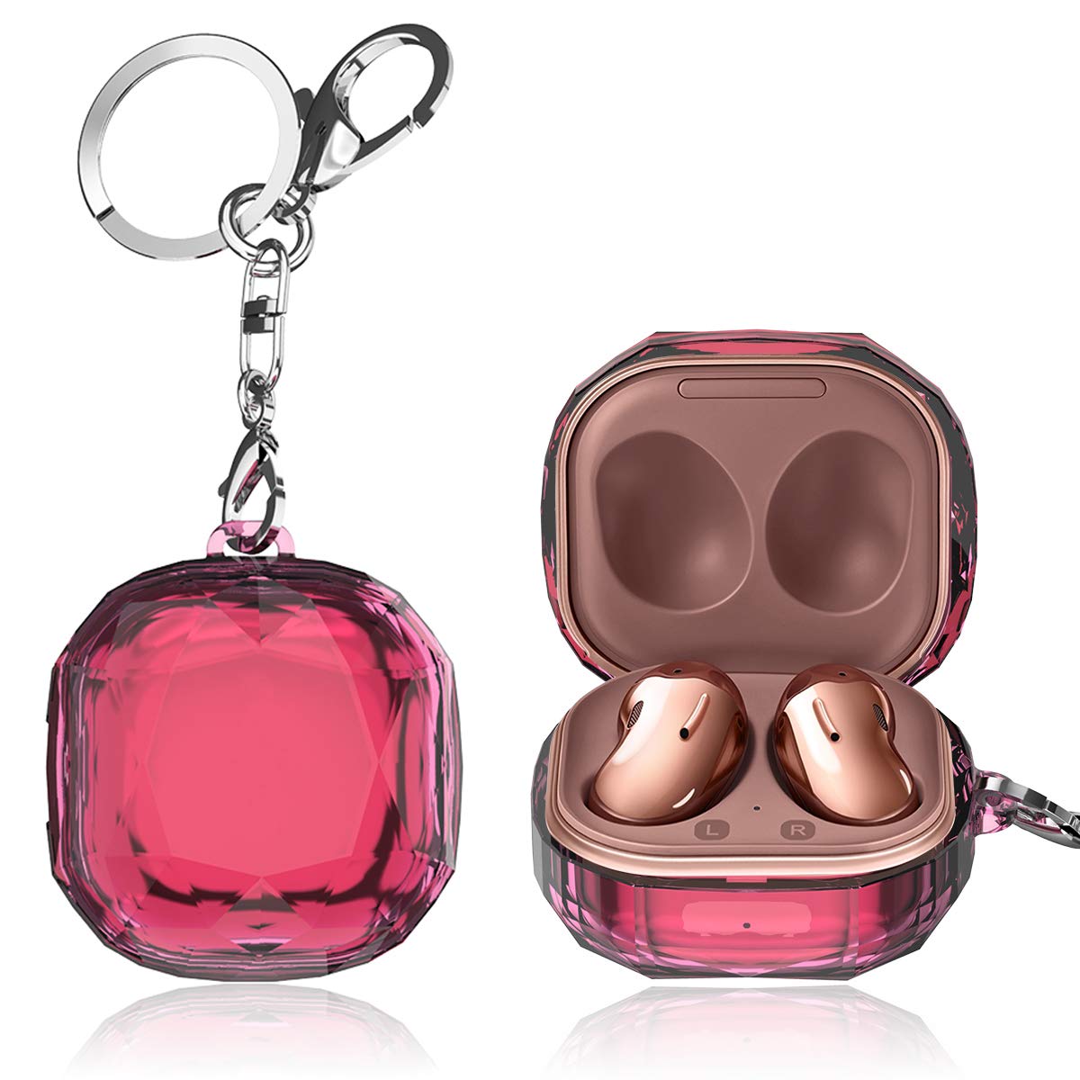 Samsung Galaxy Buds Live Case (2020) - Geometric Hard PC Shockproof Protective Cover with Keychain | Compatible with Galaxy Buds Live Earbuds | Pink Headphone Accessories | Perfect for Travel, Gym & Daily Use