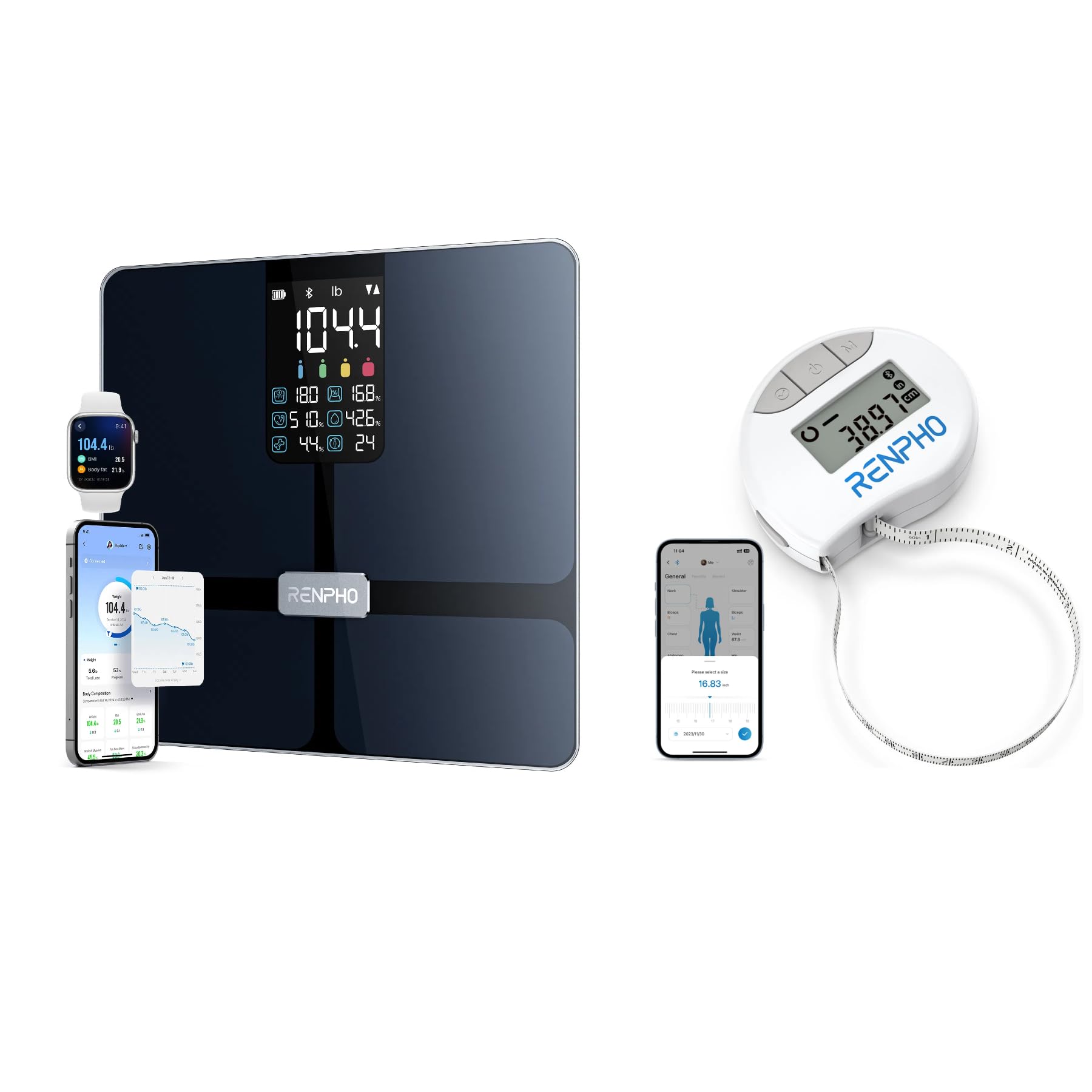 RENPHO Smart Body Fat Scale with Bluetooth & App Sync, VA Display & Smart Tape Measure - FSA HSA Eligible - Perfect for Weight Loss Tracking, Fitness Goals, and Health Monitoring at Home