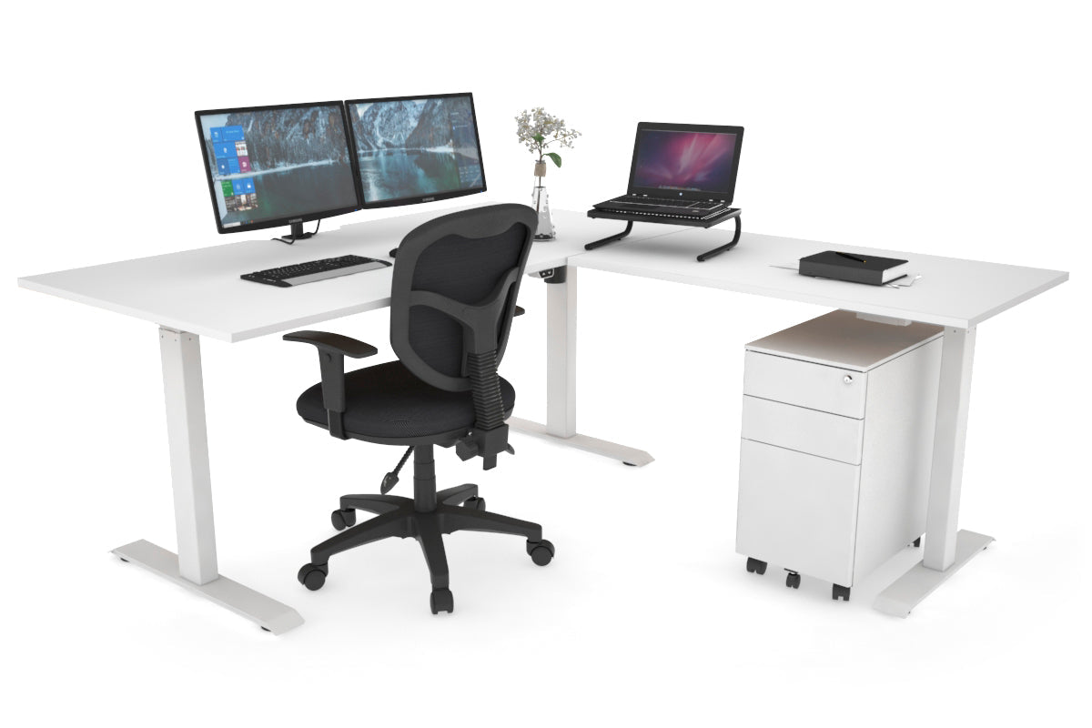 Adjustable Corner Workstation with White Frame - 1400L x 1550W RHS Desk with Cable Management Scallop | Perfect for Home Office, Gaming Setup & Workspace Organization
