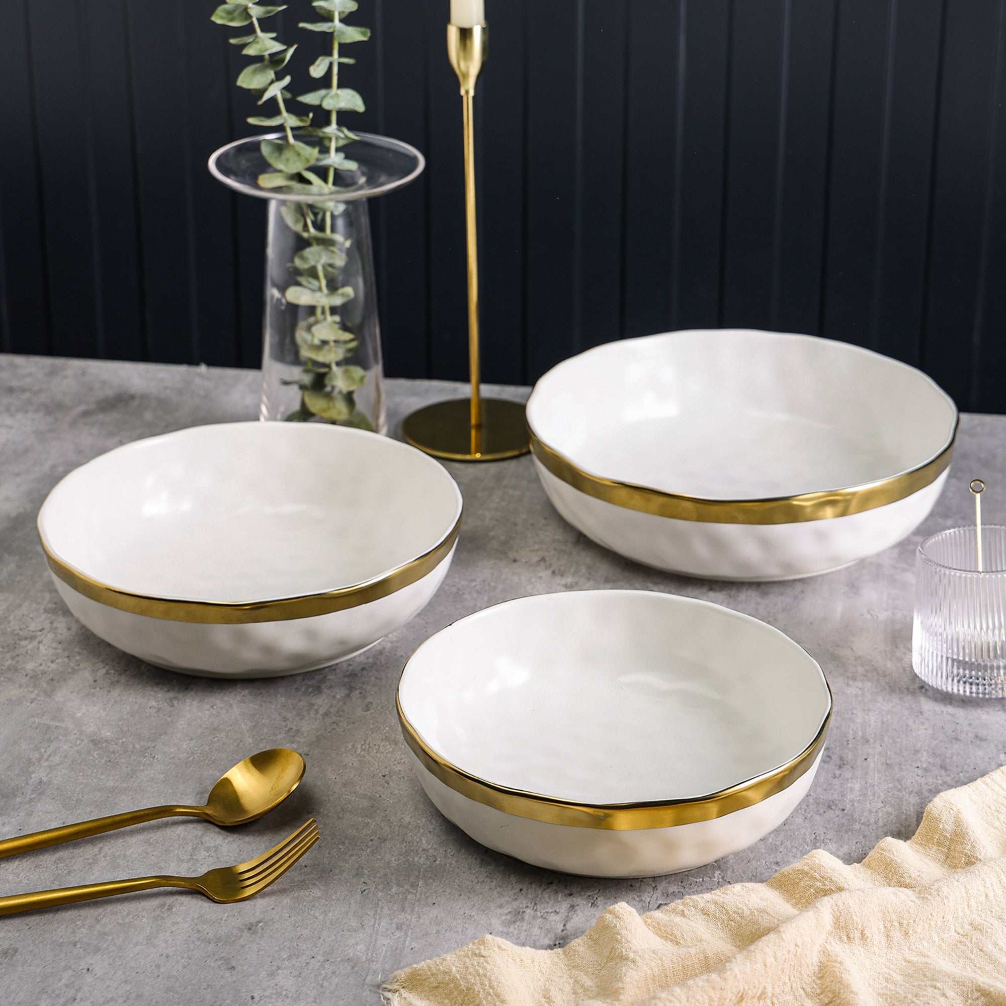 Florian Porcelain Dinner Bowl Set - 6-Piece White Ceramic Bowls for Soup, Salad & Dessert - Elegant Tableware for Home Dining & Entertaining