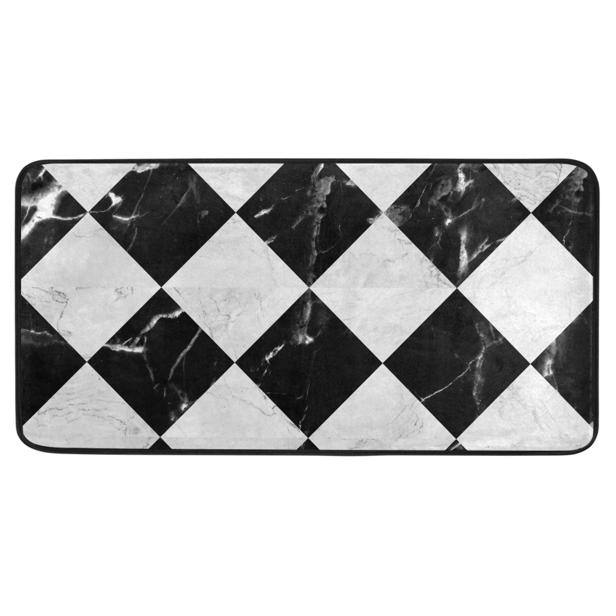 Glaphy Kitchen Floor Mat - Black White Marble Design, Absorbent Non-Slip Rug for Entryway, Bathroom, Bedroom, Living Room - 39x20in