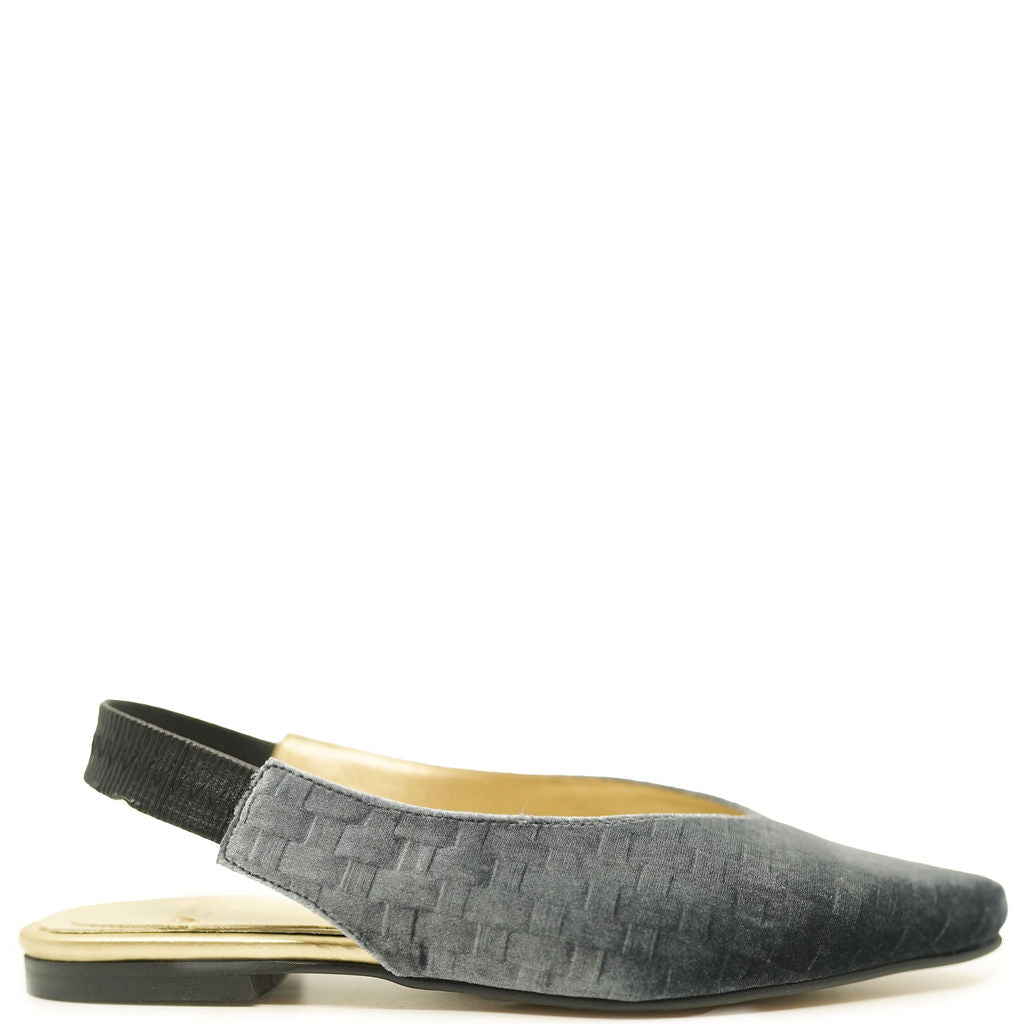 Spain+Co Women's Gray Velvet Printed Slingback Heels - Comfortable Dress Shoes for Work, Party & Special Occasions