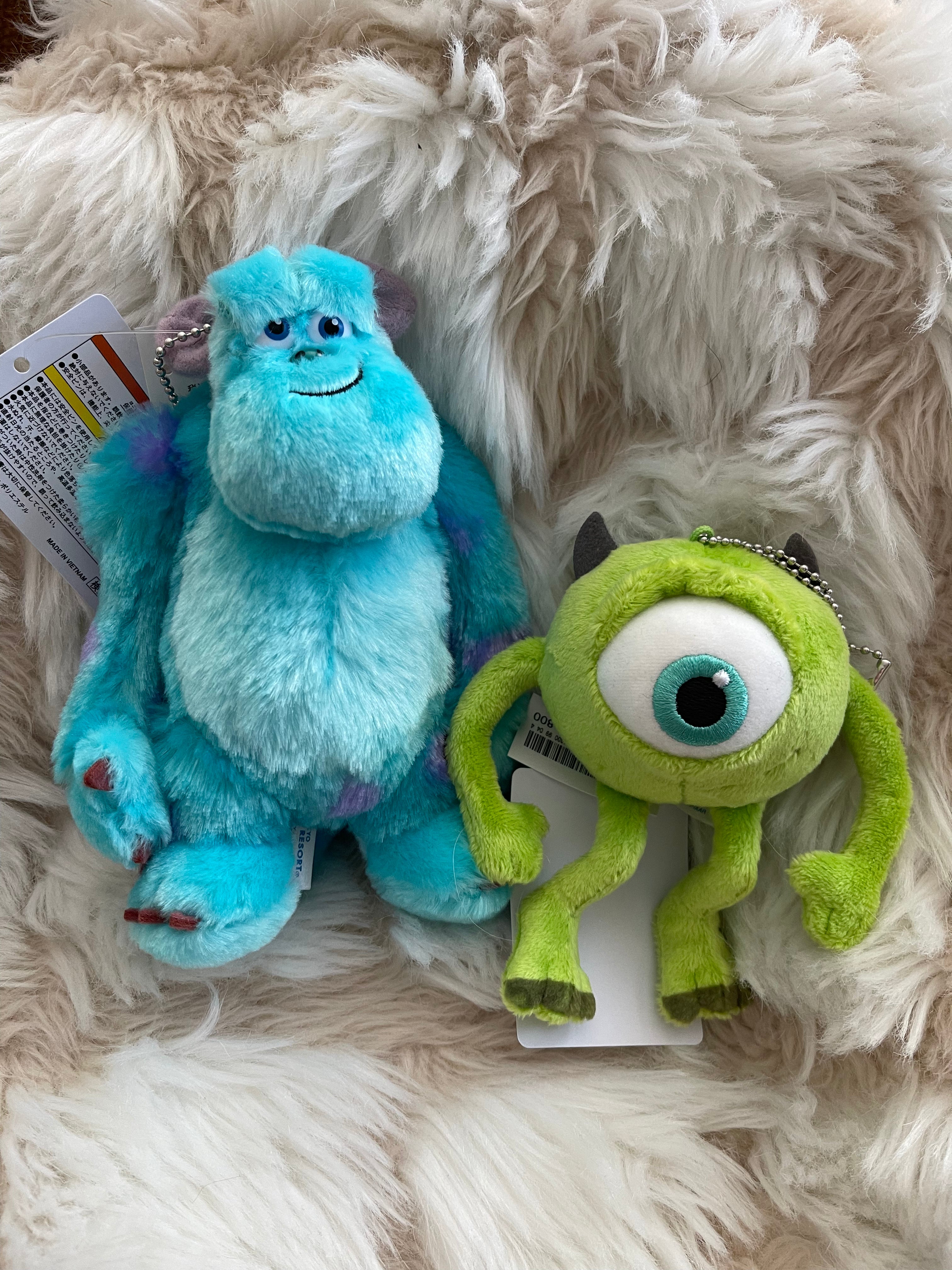 Tokyo Disney Monsters Inc. Mike and Sulley Keychain Plush Toy - Cute Disney Pixar Character Badge for Backpacks, Luggage, Gifts & Collectibles