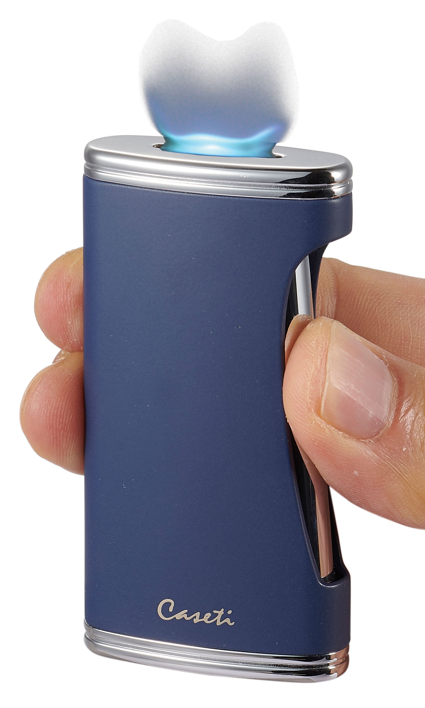 Caseti BigFlat Navy Blue Cigar Lighter - Windproof Refillable Butane Torch for Cigars, Cigarettes & Outdoor Use - Perfect for Camping, BBQ & Travel Accessories