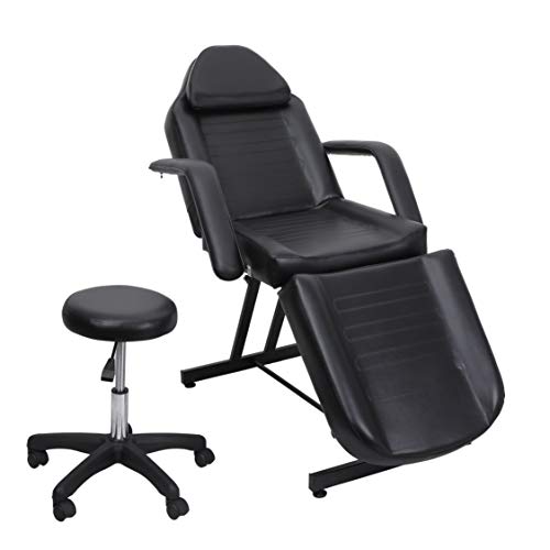 Topsalon Adjustable Salon Barber Massage Beauty Bed with Hydraulic Stool - Professional Facial Acupuncture Chair for Spa & Salon (Black) | Perfect for Hair Styling, Skincare Treatments & Relaxation Therapy