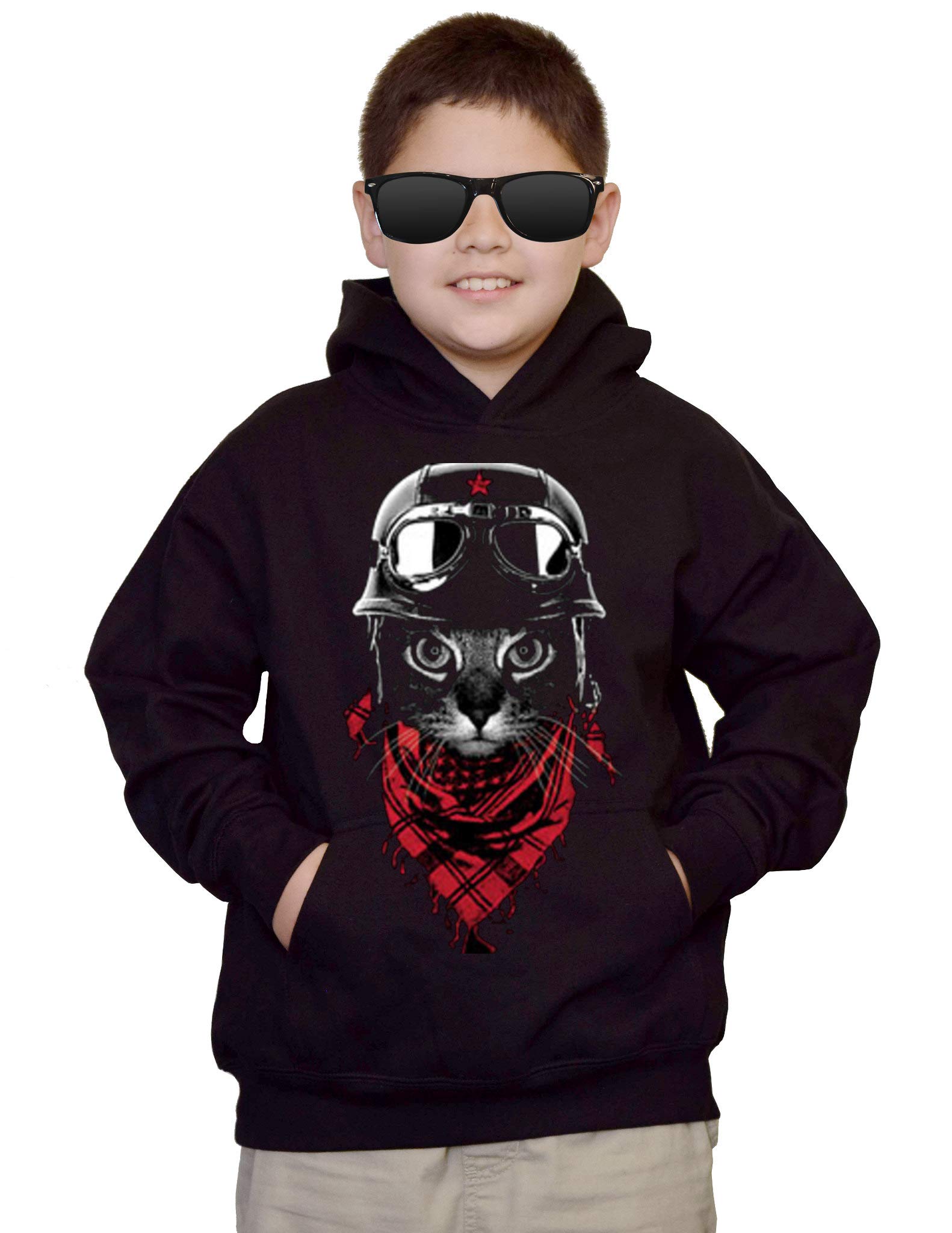 Youth Pilot Cat Kids Black Hoodie - Stylish & Comfortable Fleece Jacket for Boys & Girls | Perfect for School, Playdates & Outdoor Adventures