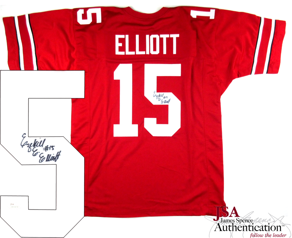 Authentic Ezekiel Elliott Signed Ohio State Buckeyes Red Custom Jersey with JSA COA - Perfect for Collectors, Fans & Sports Memorabilia Displays