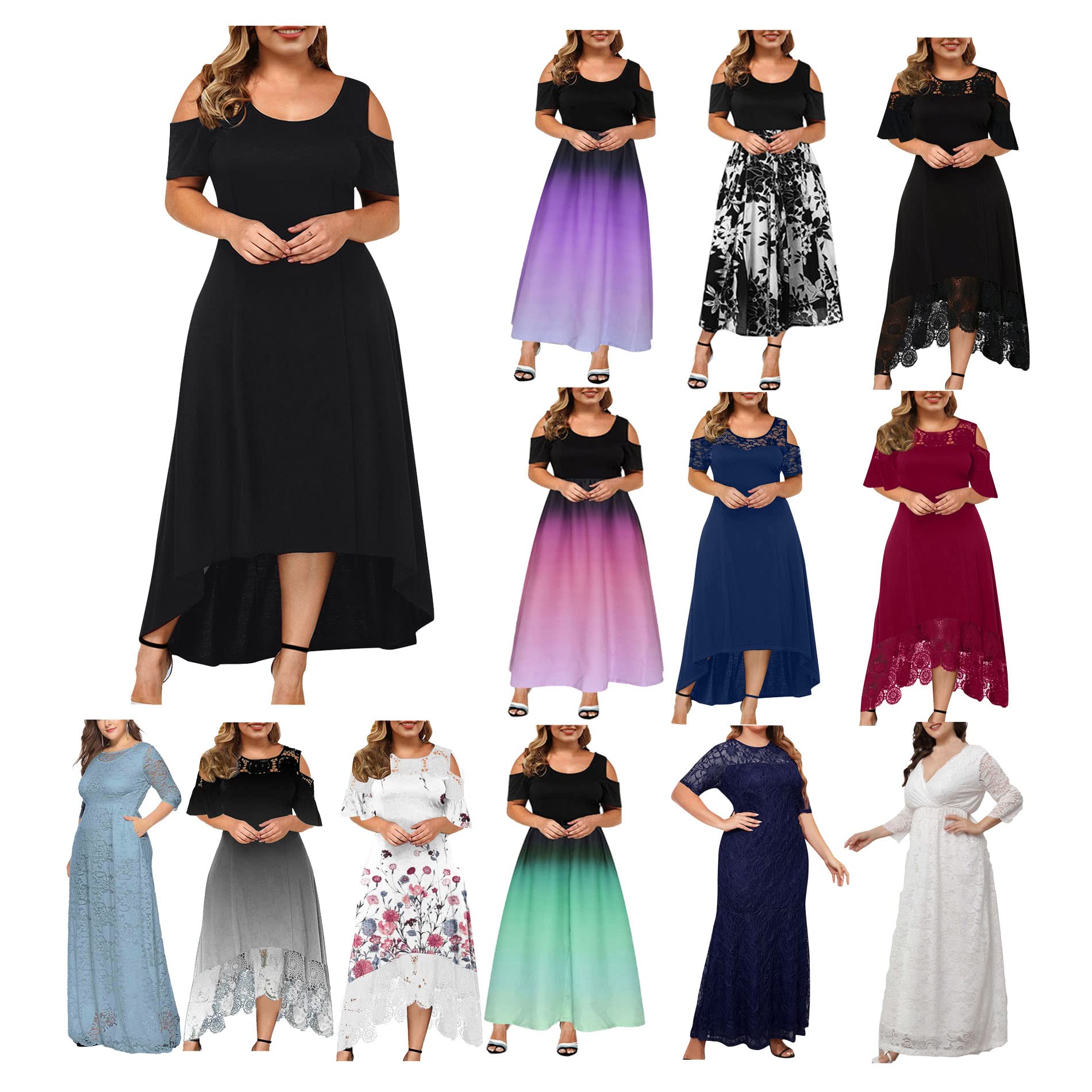 BOXIACEY Plus Size Wedding Guest Dress for Women - Empire Waist Long Maxi Dress with Cold Shoulder | Elegant Summer Formal Dress 2024 | Perfect for Weddings, Parties & Special Occasions